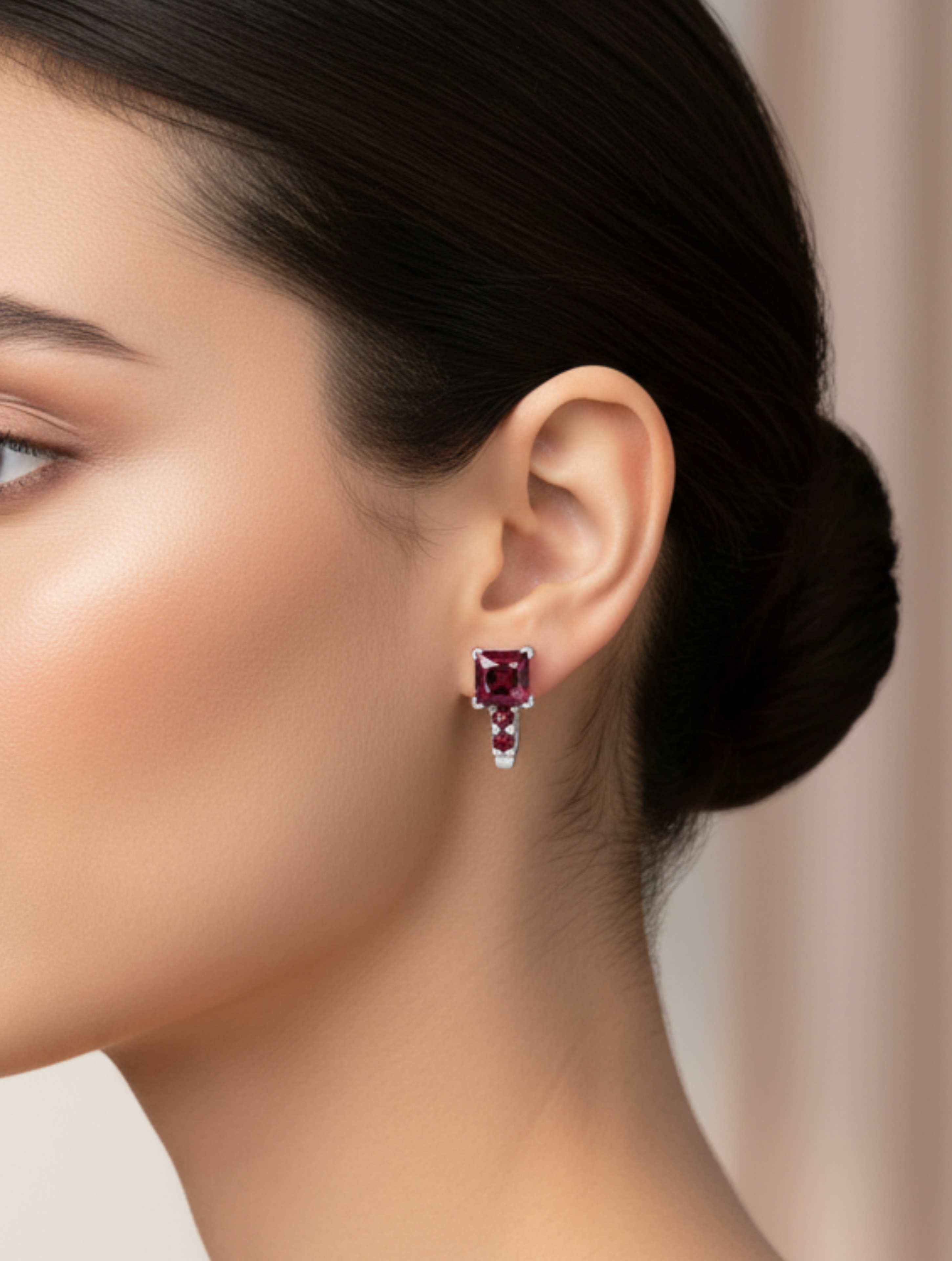 Princess-Cut Natural Garnet Stud Earrings in 925 Sterling Silver