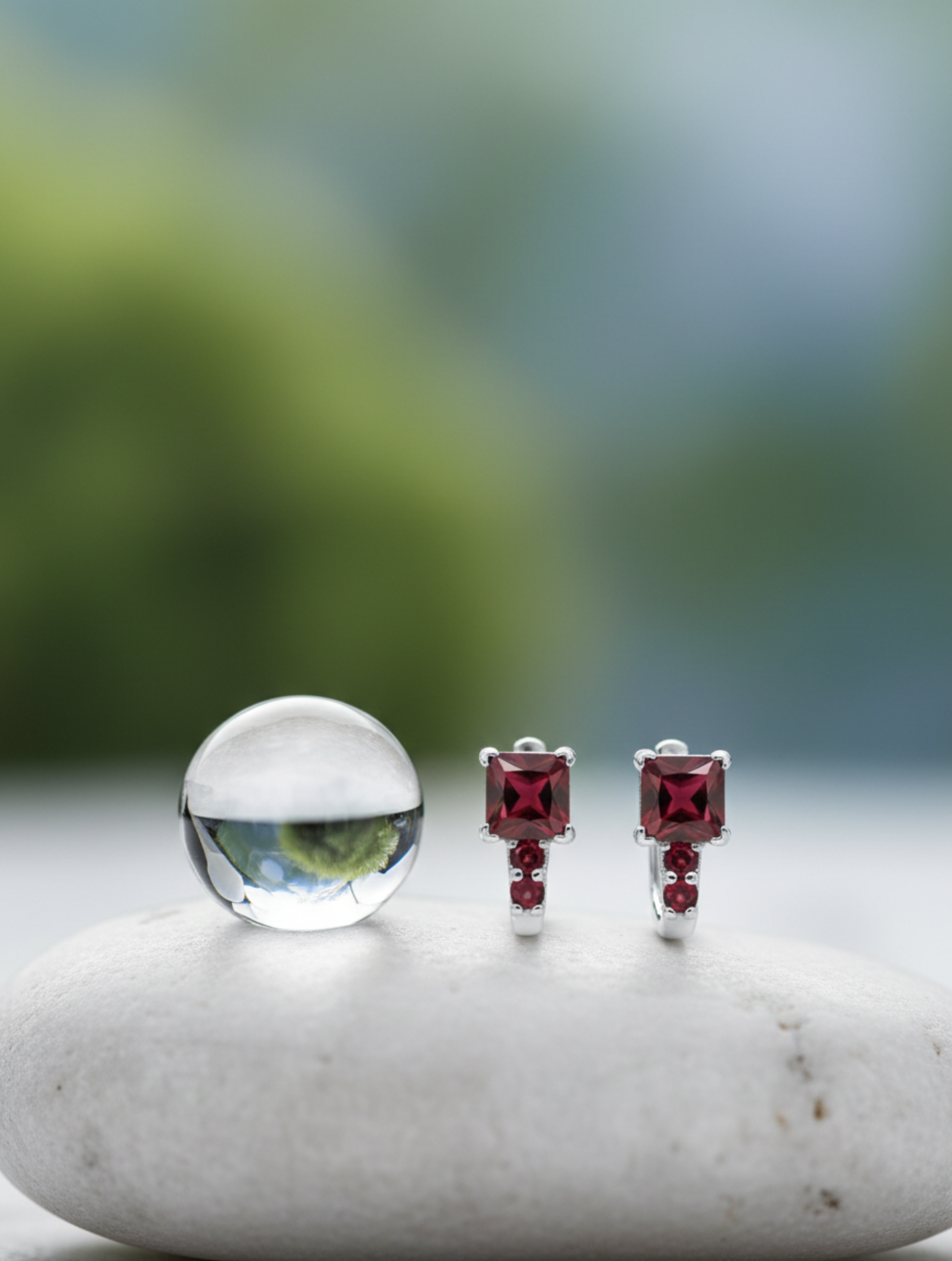Princess-Cut Natural Garnet Stud Earrings in 925 Sterling Silver