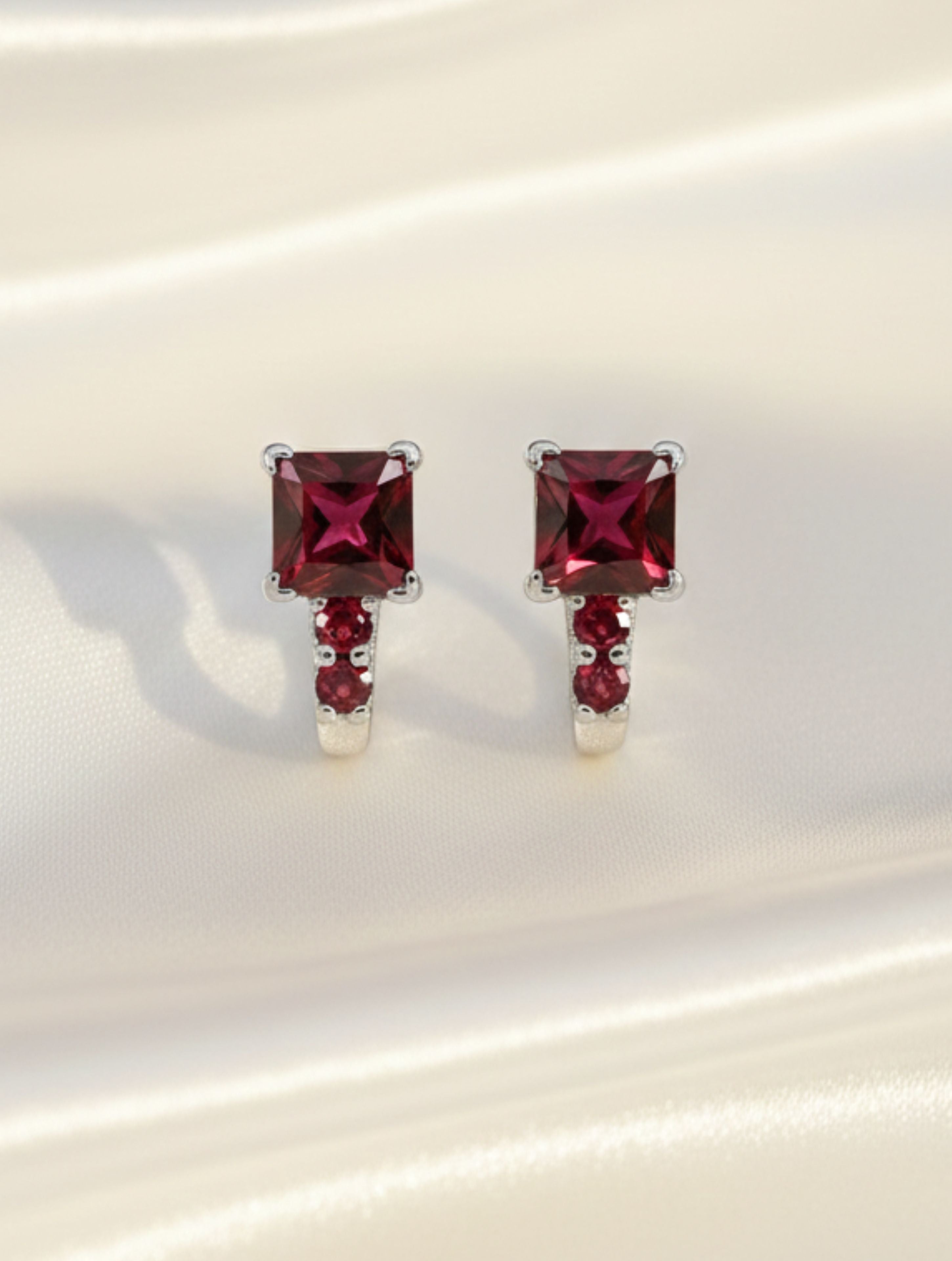 Princess-Cut Natural Garnet Stud Earrings in 925 Sterling Silver