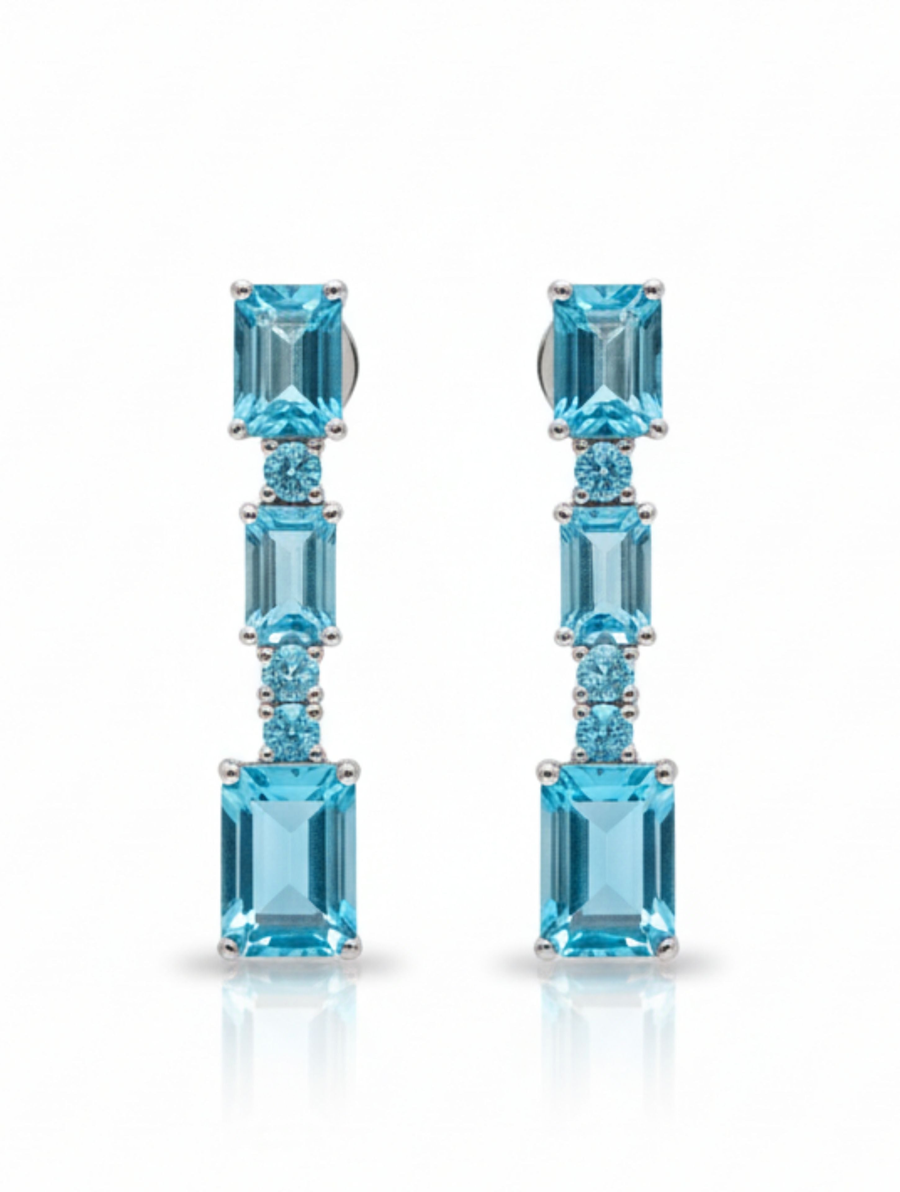 Rhodium Blue Topaz Multi-Cut Pietra 925 Sterling Silver Studs Earrings For Women