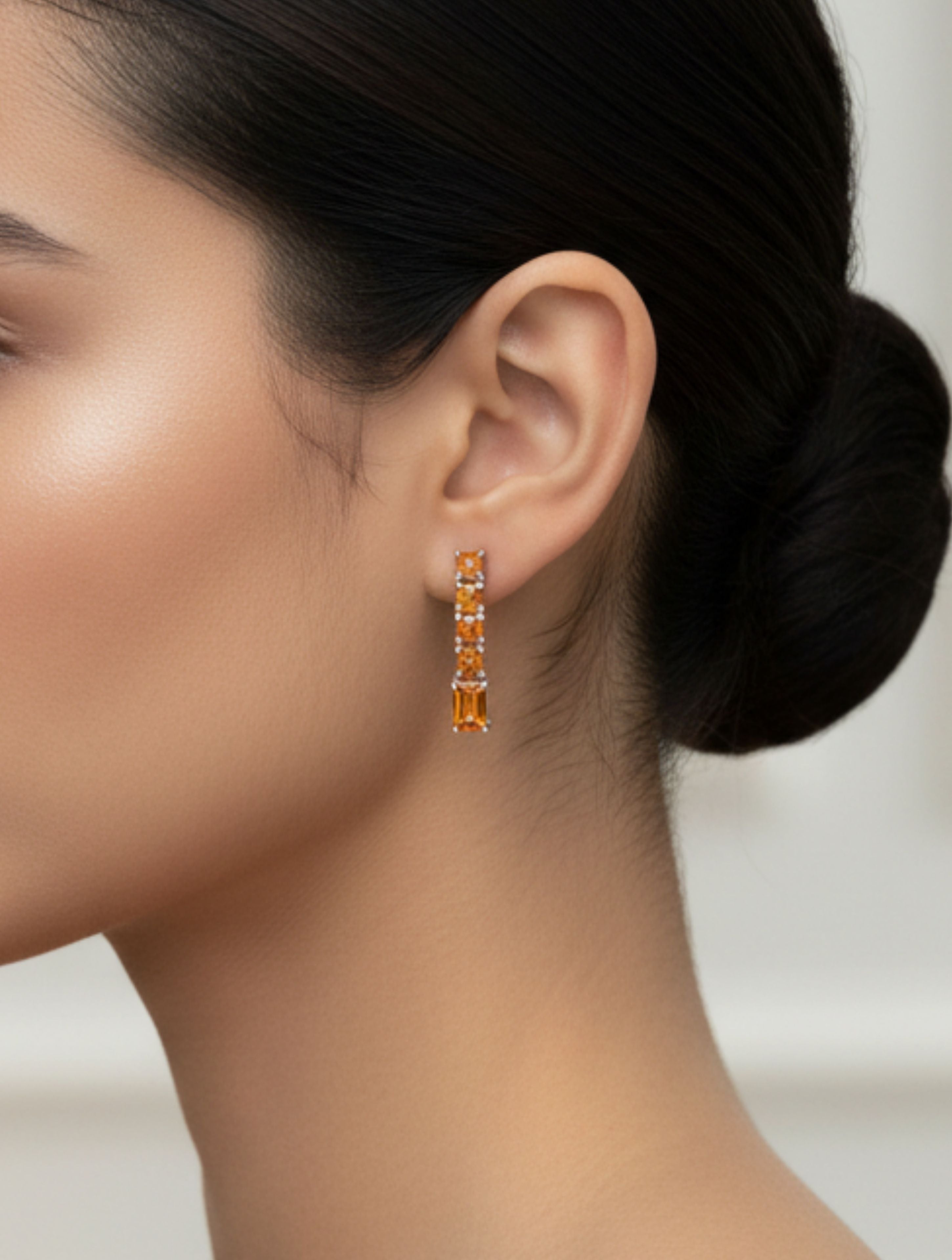 Rhodium Citrine Linear Pietra 925 Sterling Silver Earrings For Women