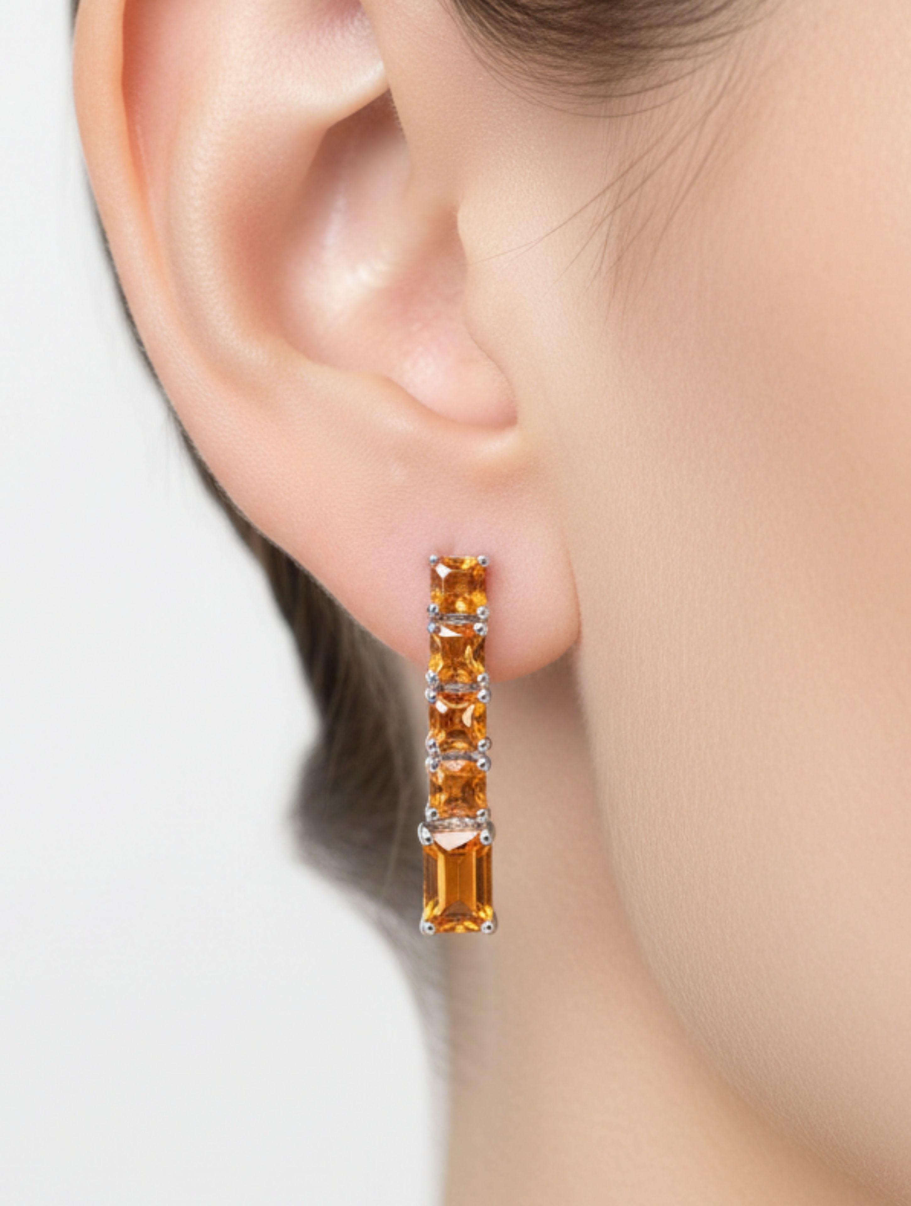 Rhodium Citrine Linear Pietra 925 Sterling Silver Earrings For Women