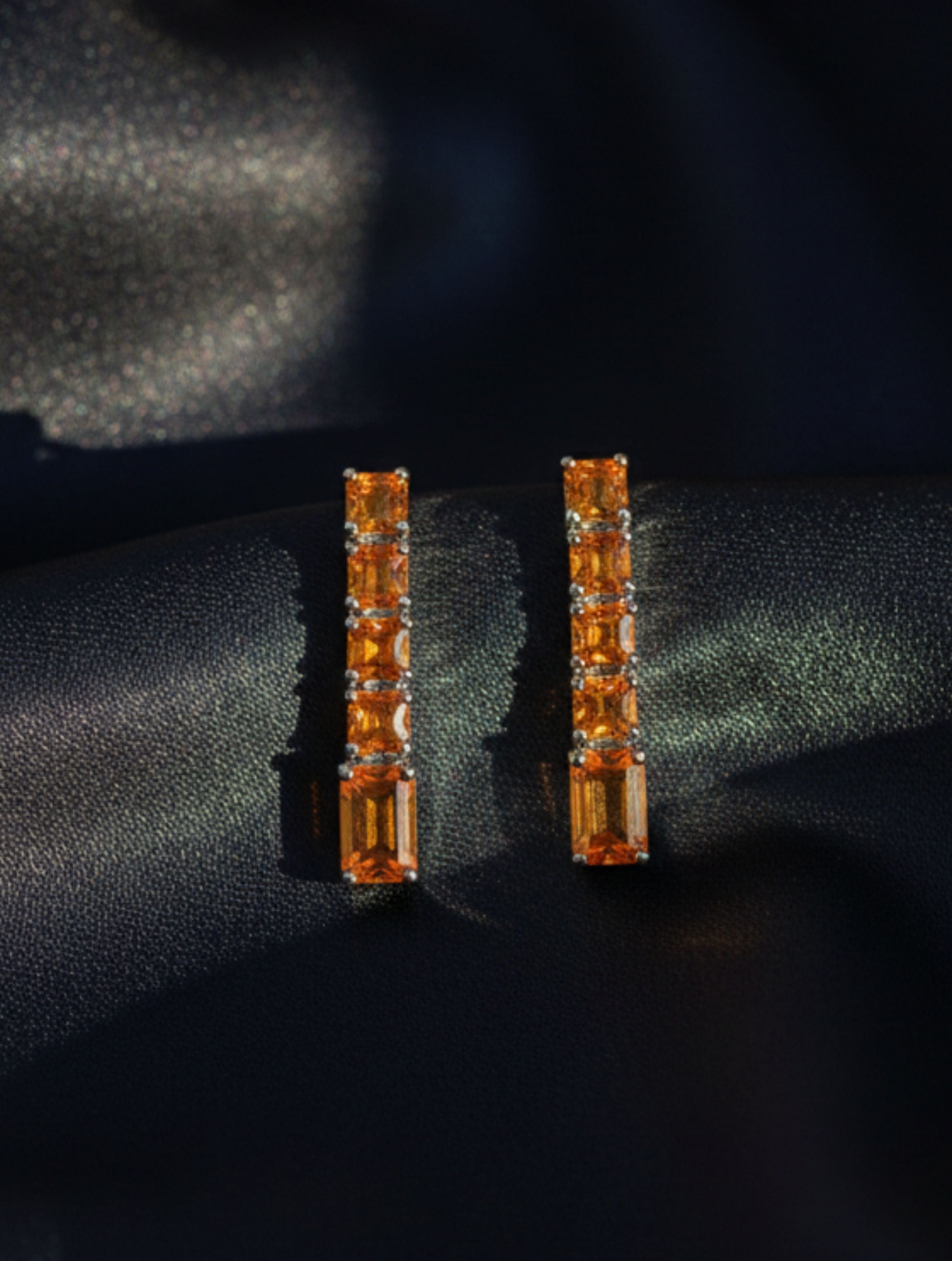 Rhodium Citrine Linear Pietra 925 Sterling Silver Earrings For Women