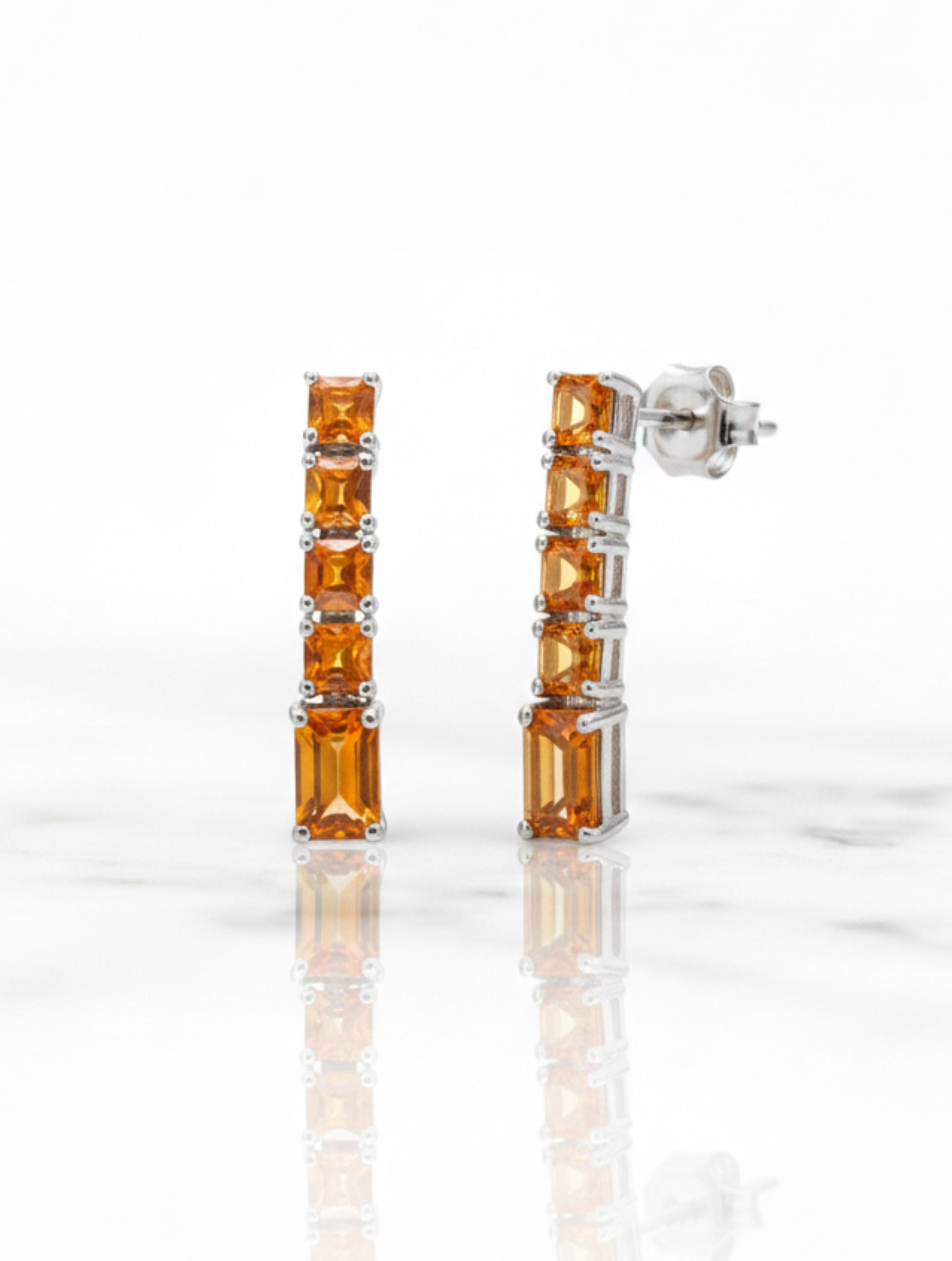 Rhodium Citrine Linear Pietra 925 Sterling Silver Earrings For Women