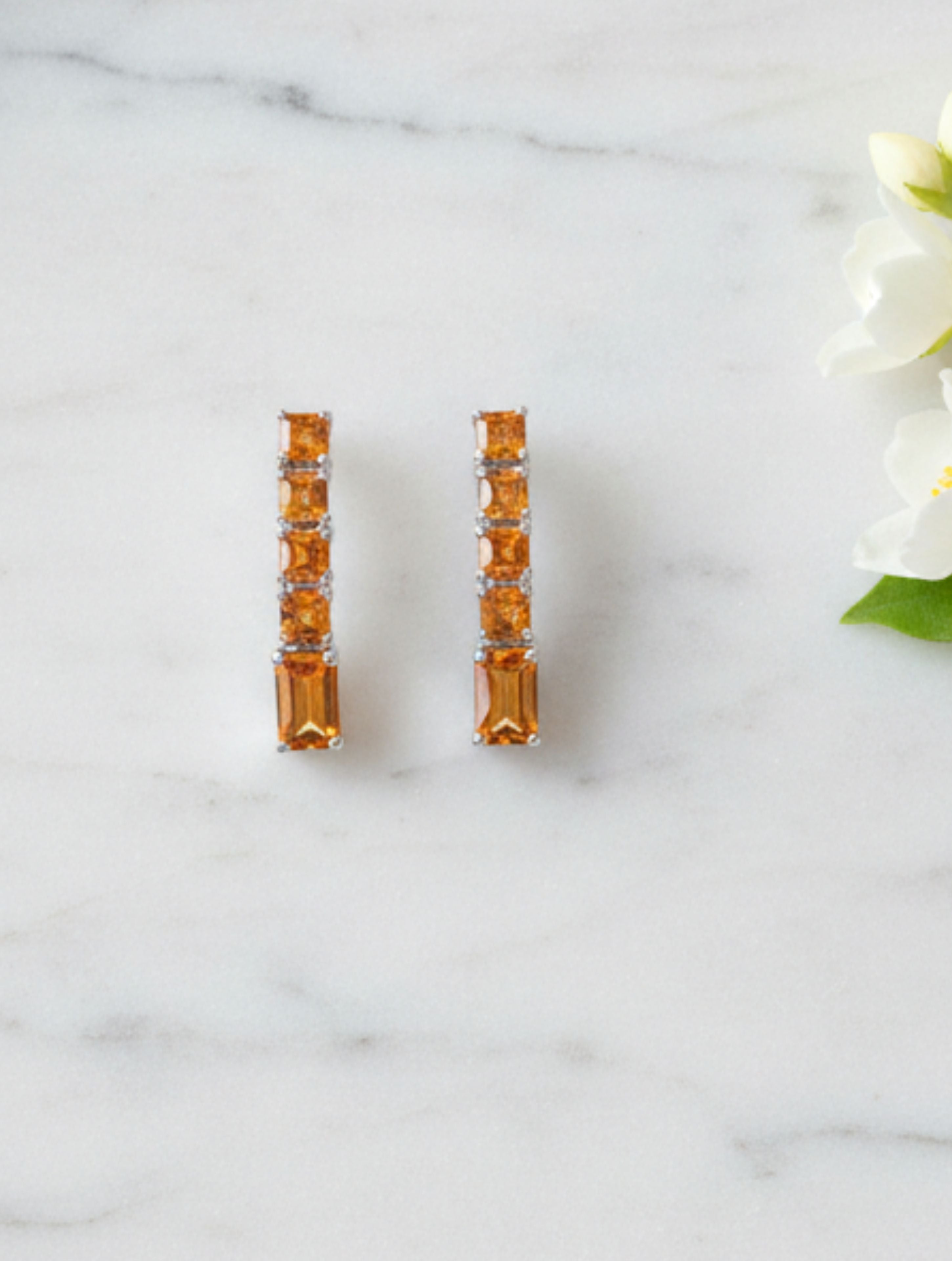 Rhodium Citrine Linear Pietra 925 Sterling Silver Earrings For Women