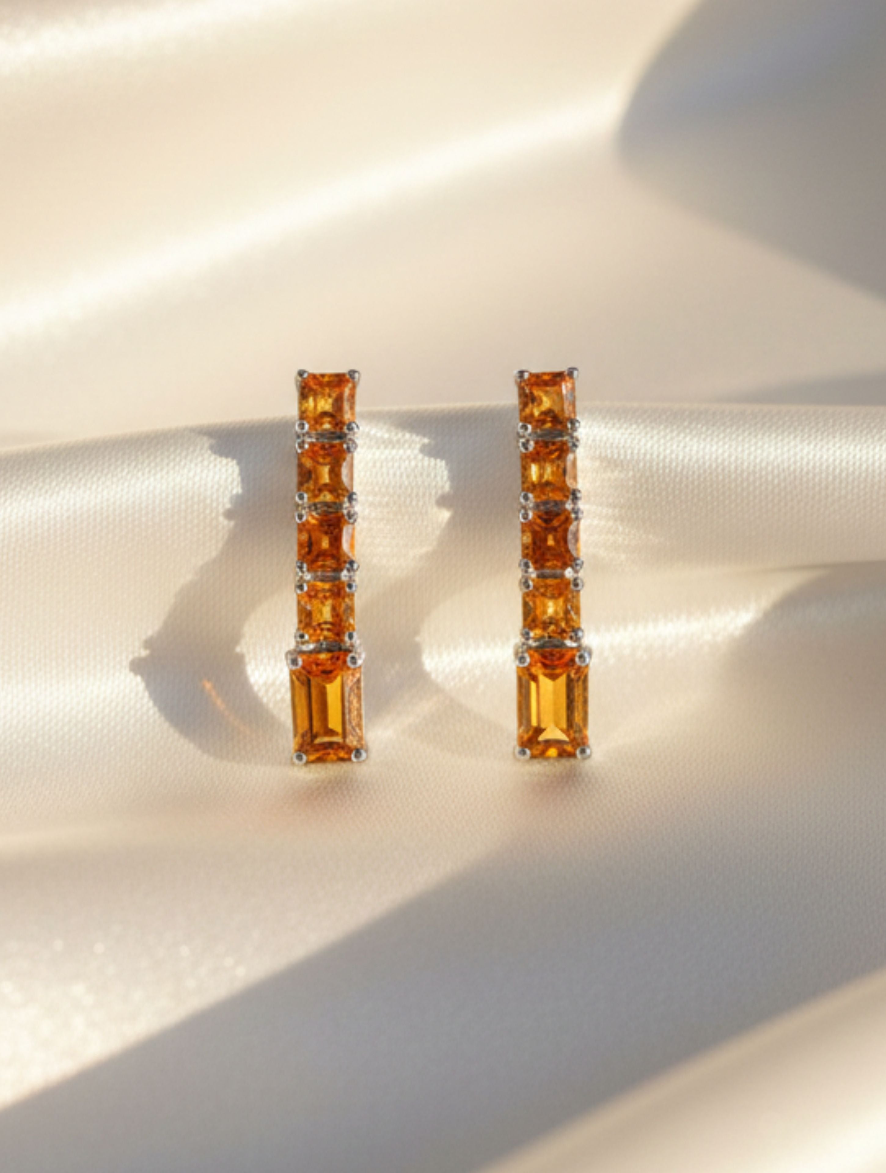 Rhodium Citrine Linear Pietra 925 Sterling Silver Earrings For Women