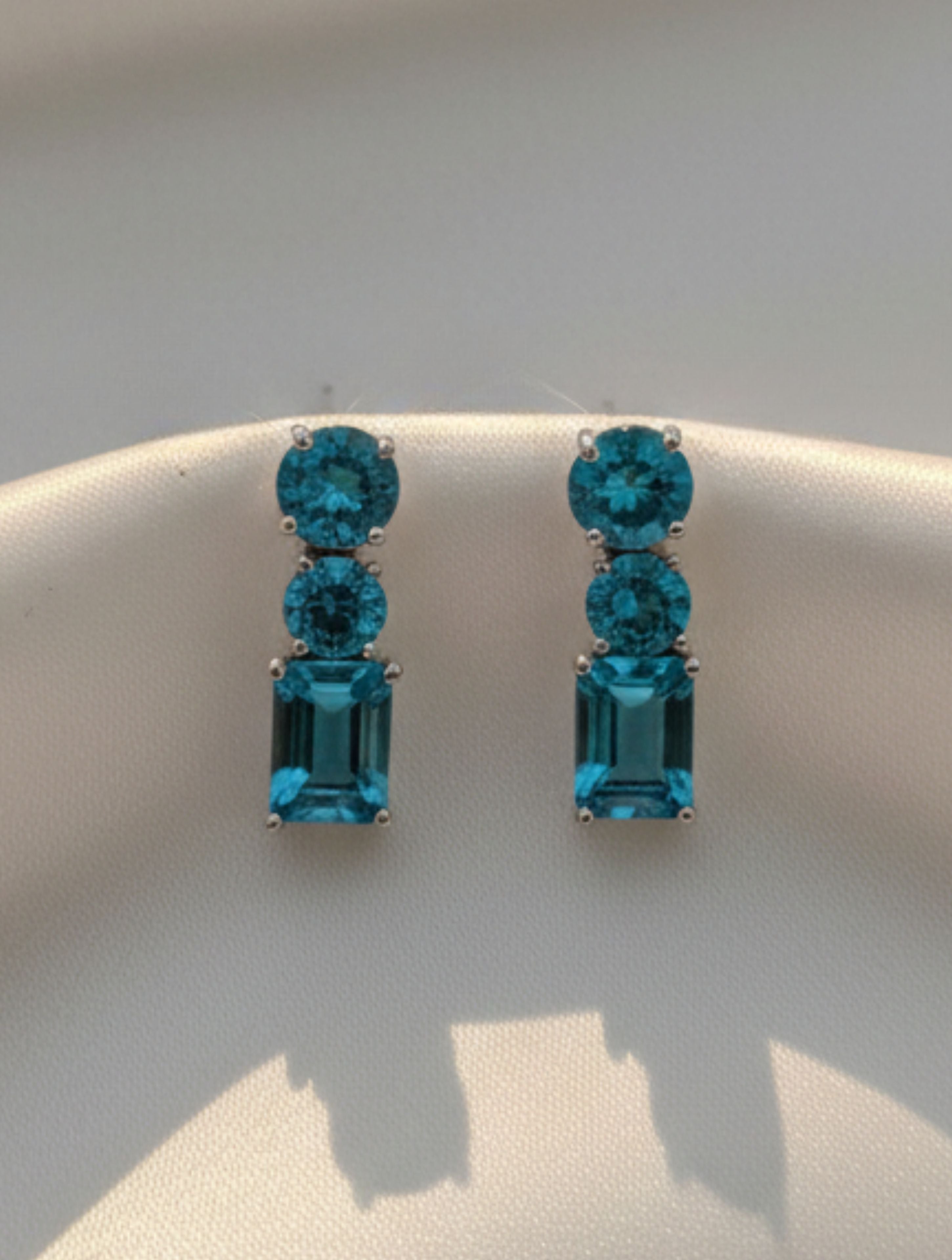 Natural Blue Topaz Triple-Stone Drop Earrings in 925 Sterling Silver