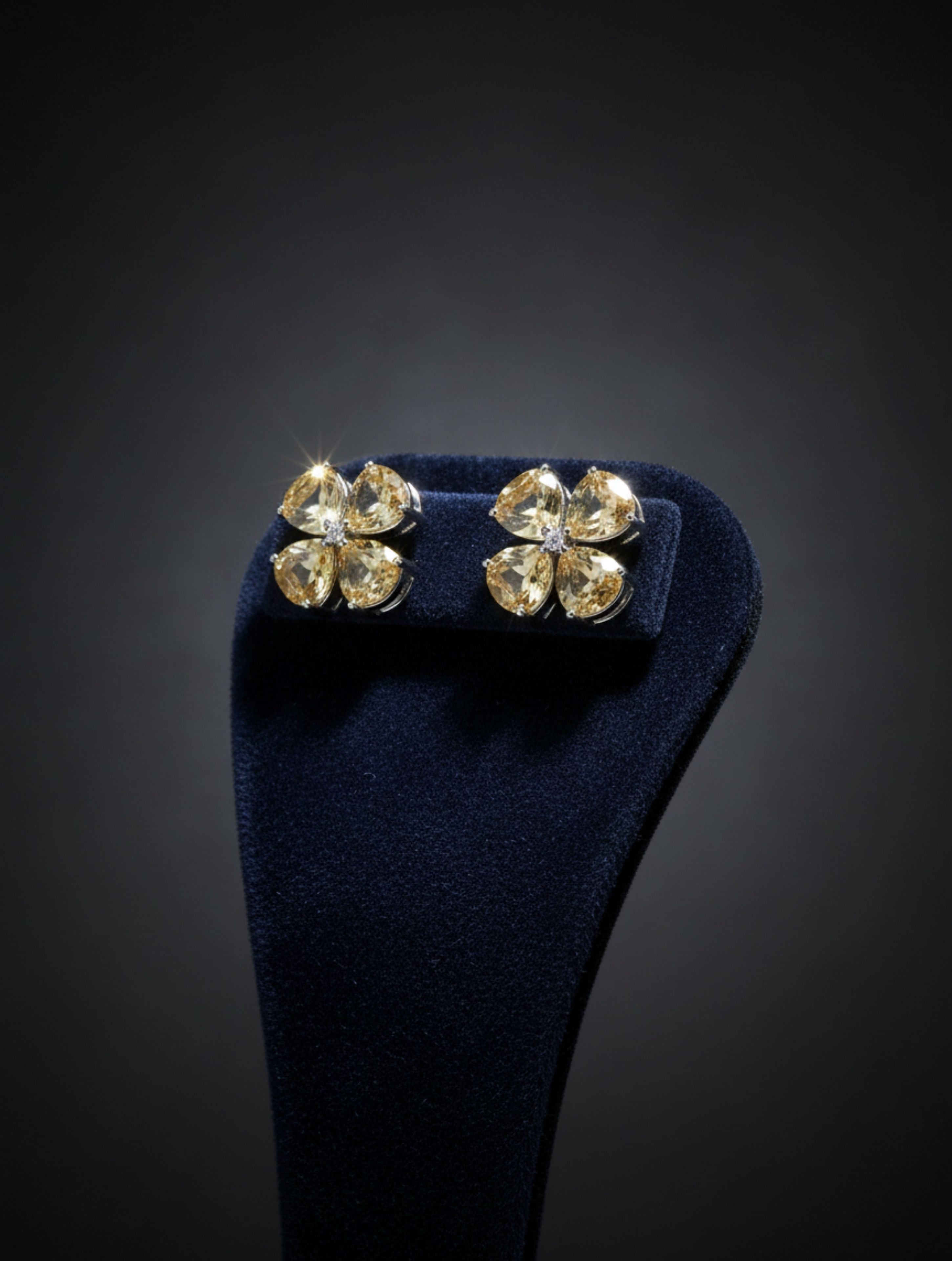 Natural Citrine Four-Leaf Clover Stud Earrings in 925 Sterling Silver