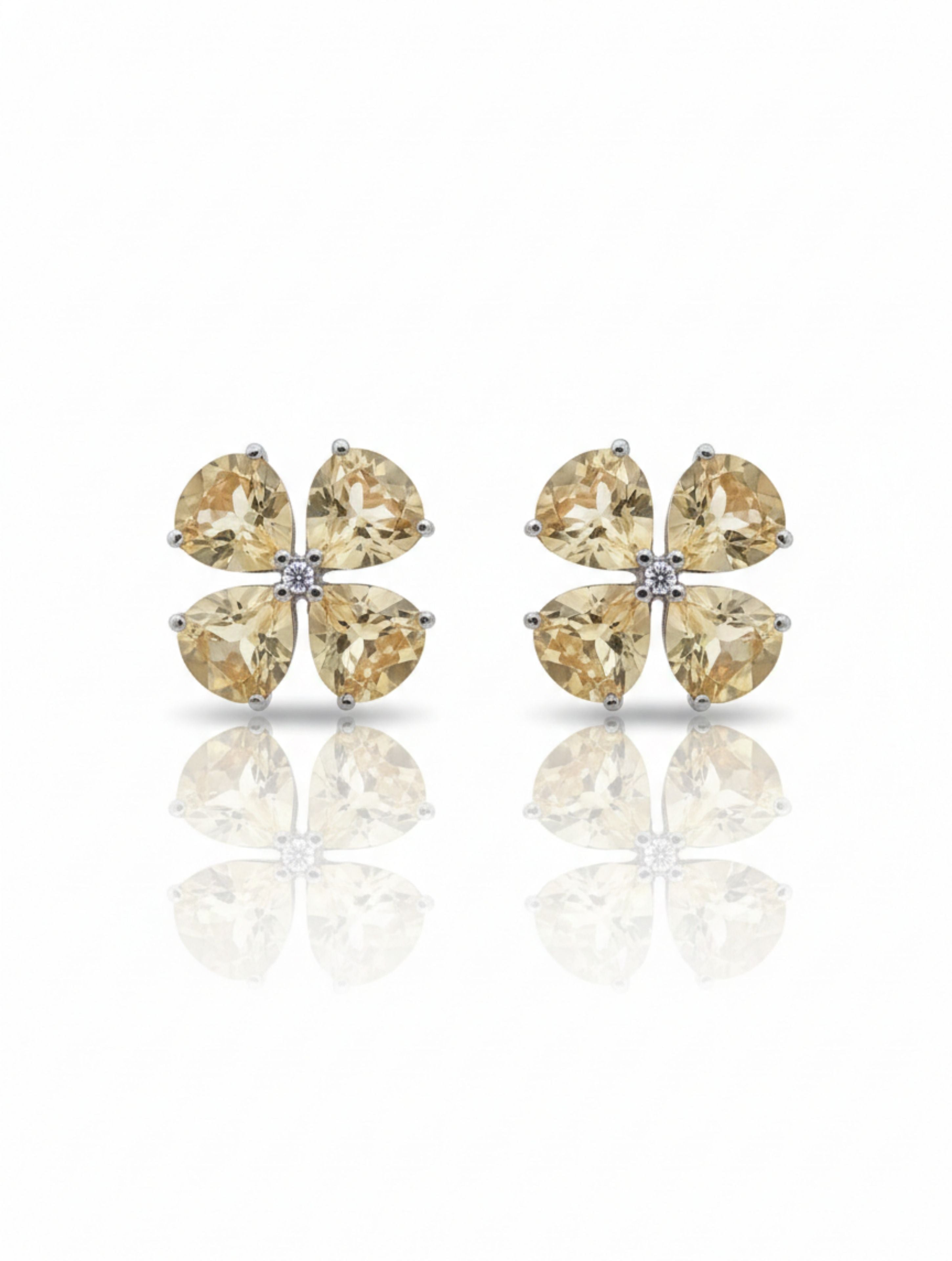 Natural Citrine Four-Leaf Clover Stud Earrings in 925 Sterling Silver