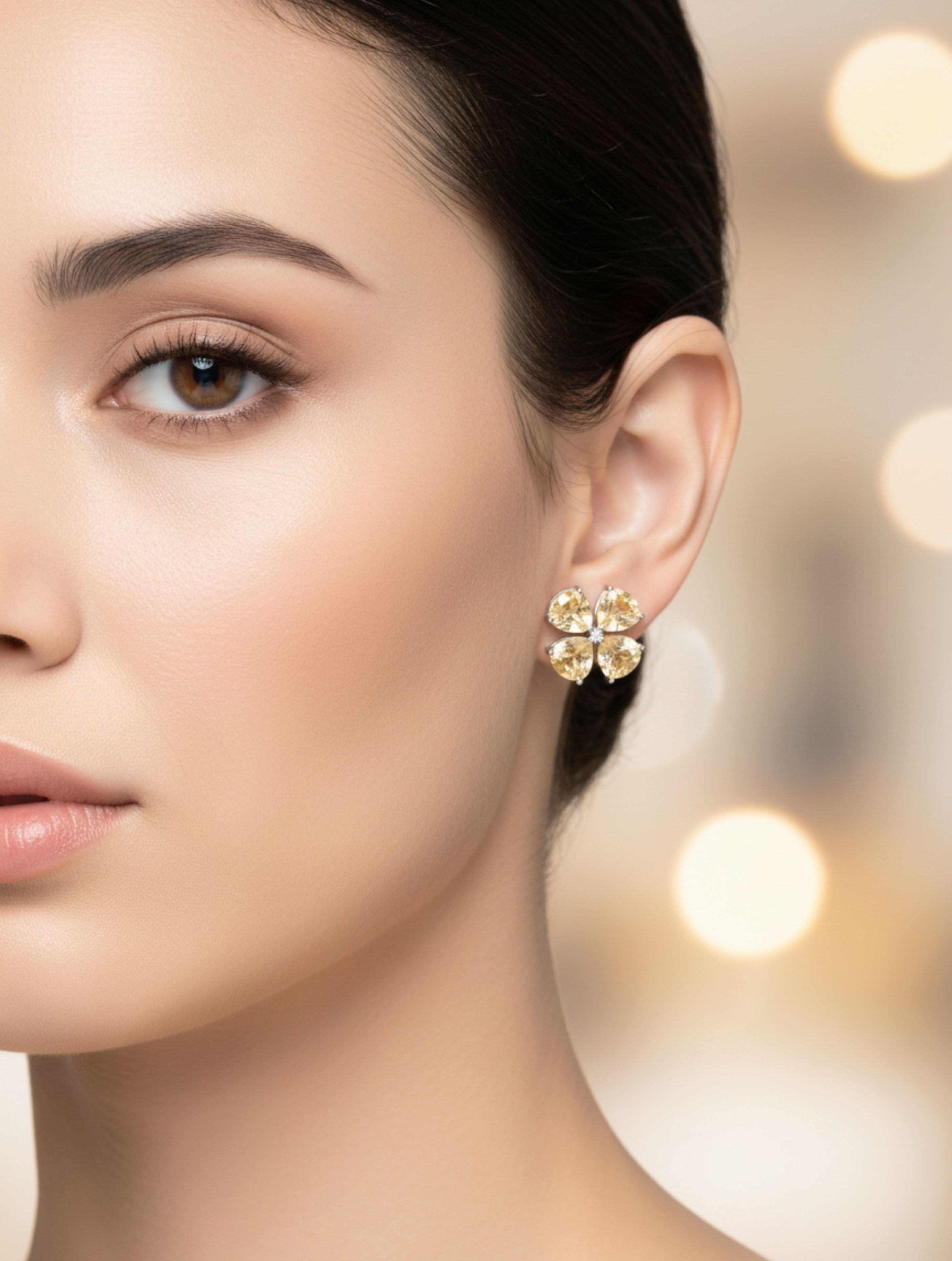 Natural Citrine Four-Leaf Clover Stud Earrings in 925 Sterling Silver