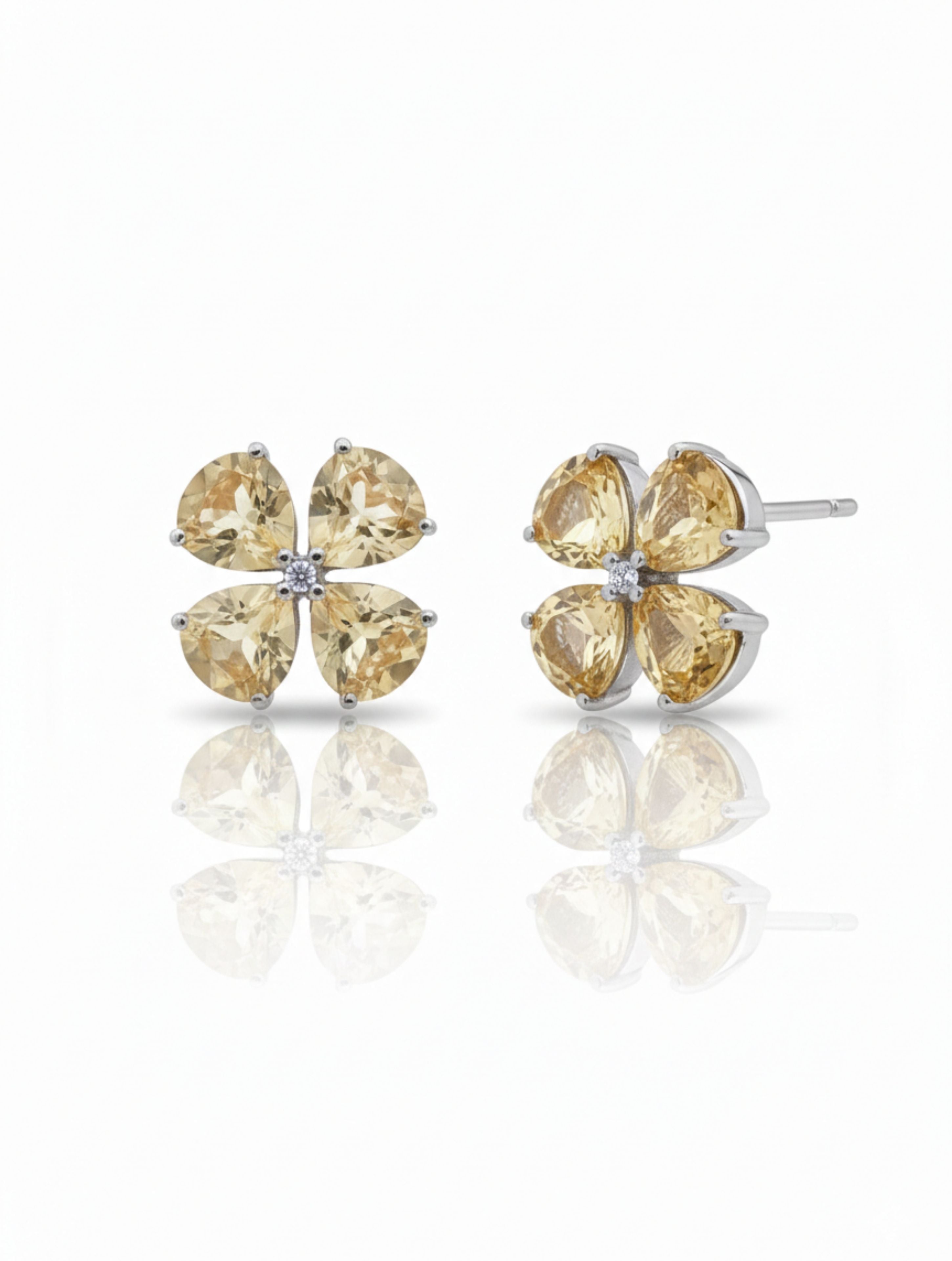 Natural Citrine Four-Leaf Clover Stud Earrings in 925 Sterling Silver