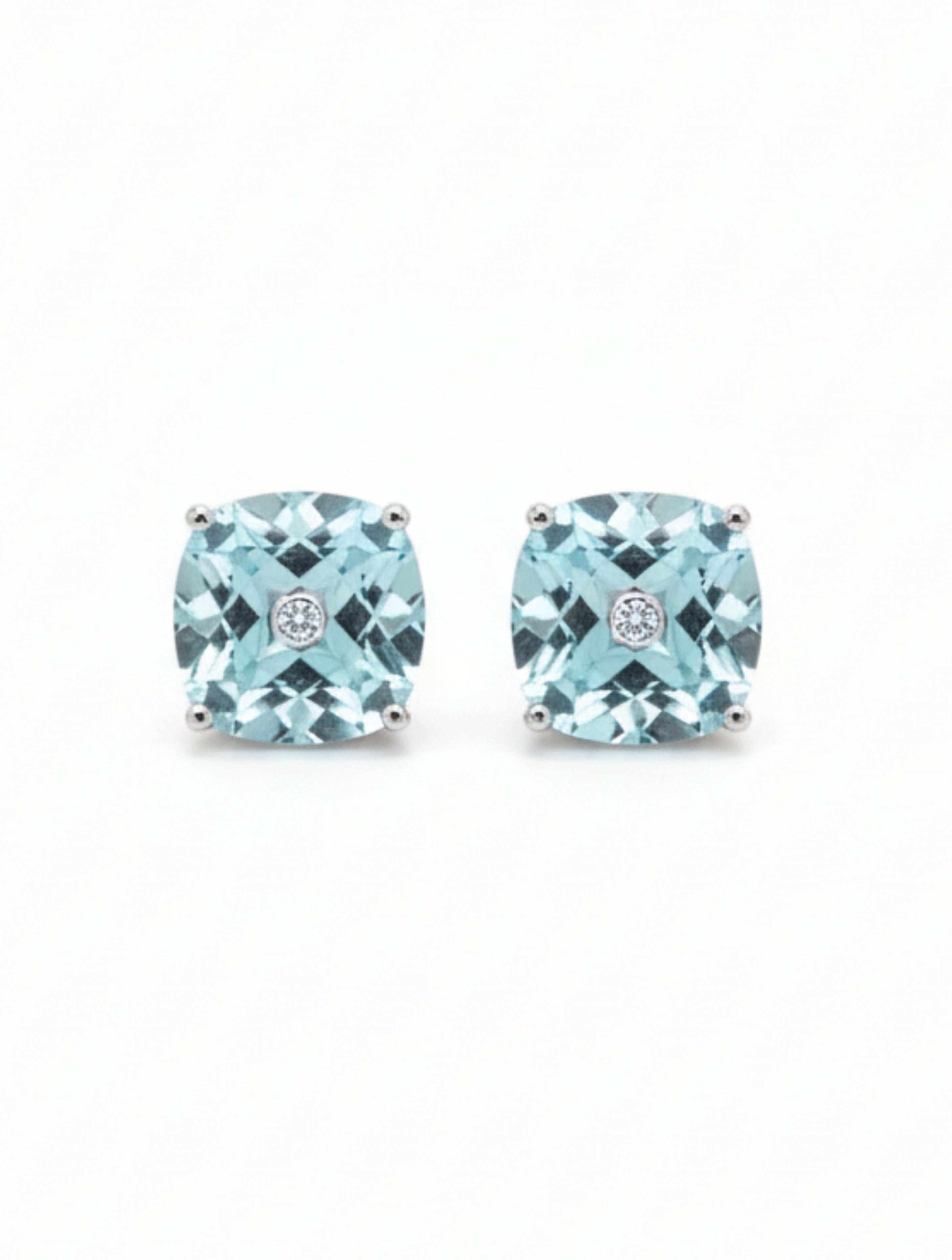 Cushion-Cut Natural Aquamarine Studs in 925 Sterling Silver