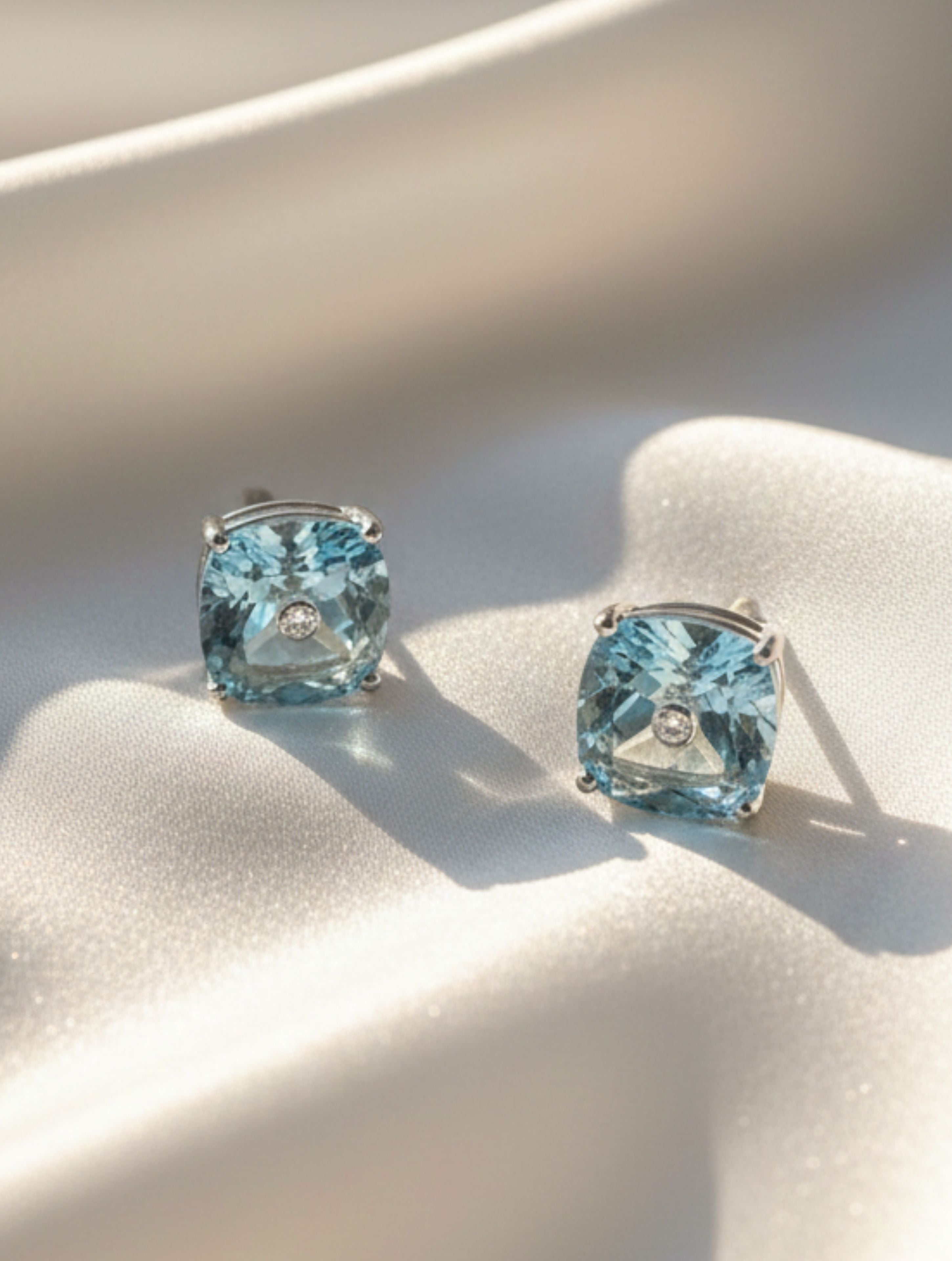 Cushion-Cut Natural Aquamarine Studs in 925 Sterling Silver