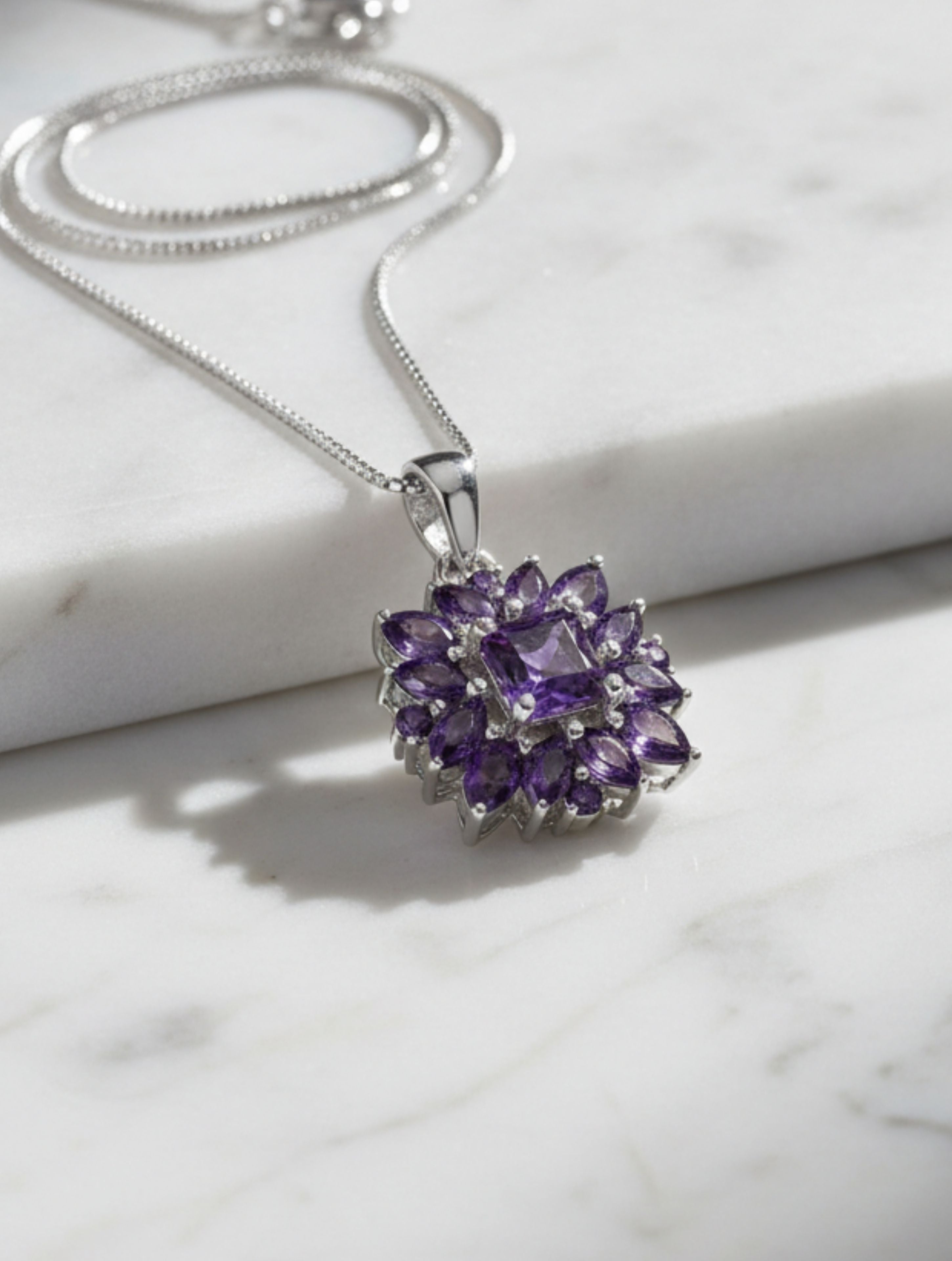 Natural Amethyst Floral Mandala Pendant in 925 Sterling Silver