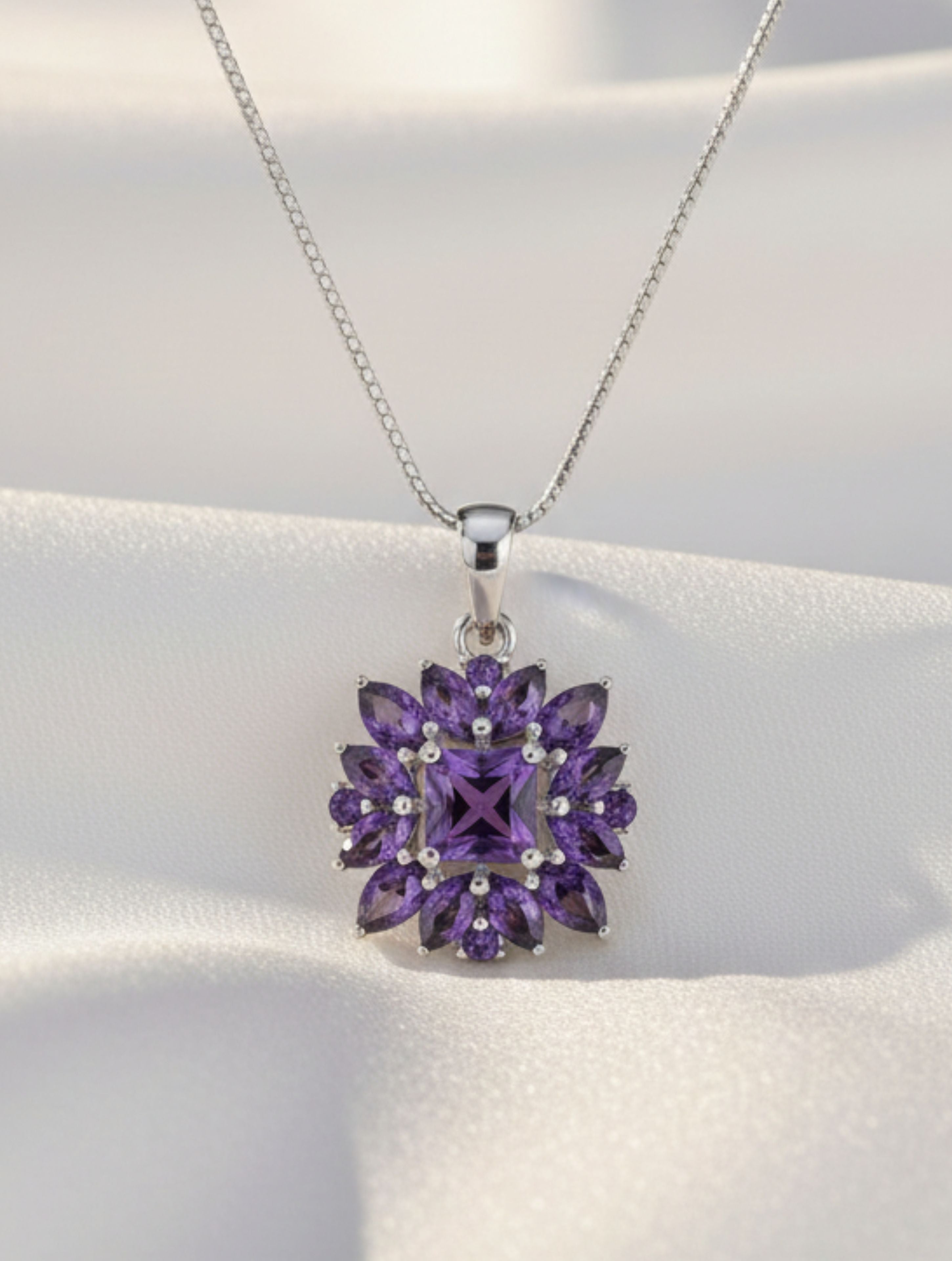 Natural Amethyst Floral Mandala Pendant in 925 Sterling Silver