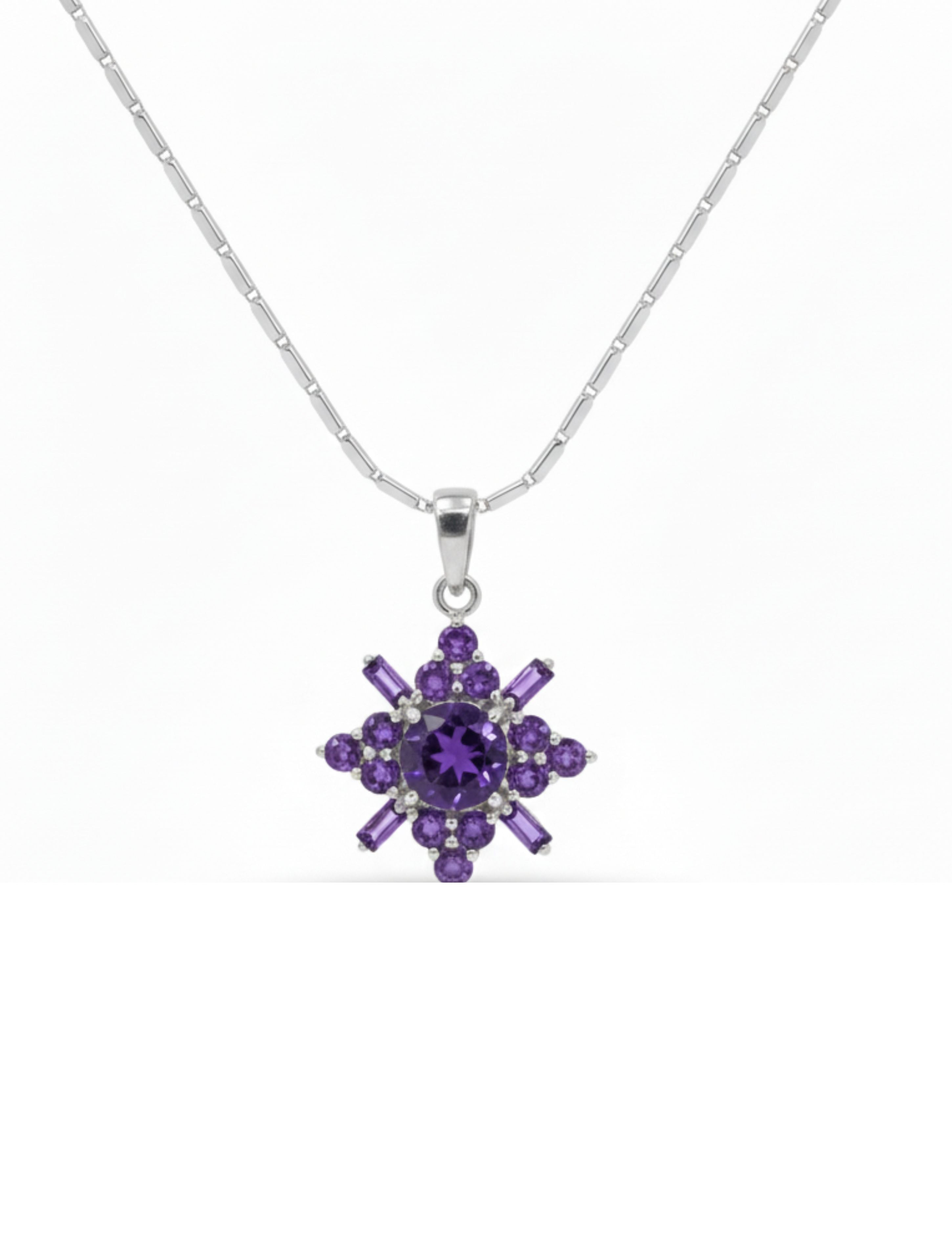 925 Sterling Silver Celestial Amethyst Starburst Pendant