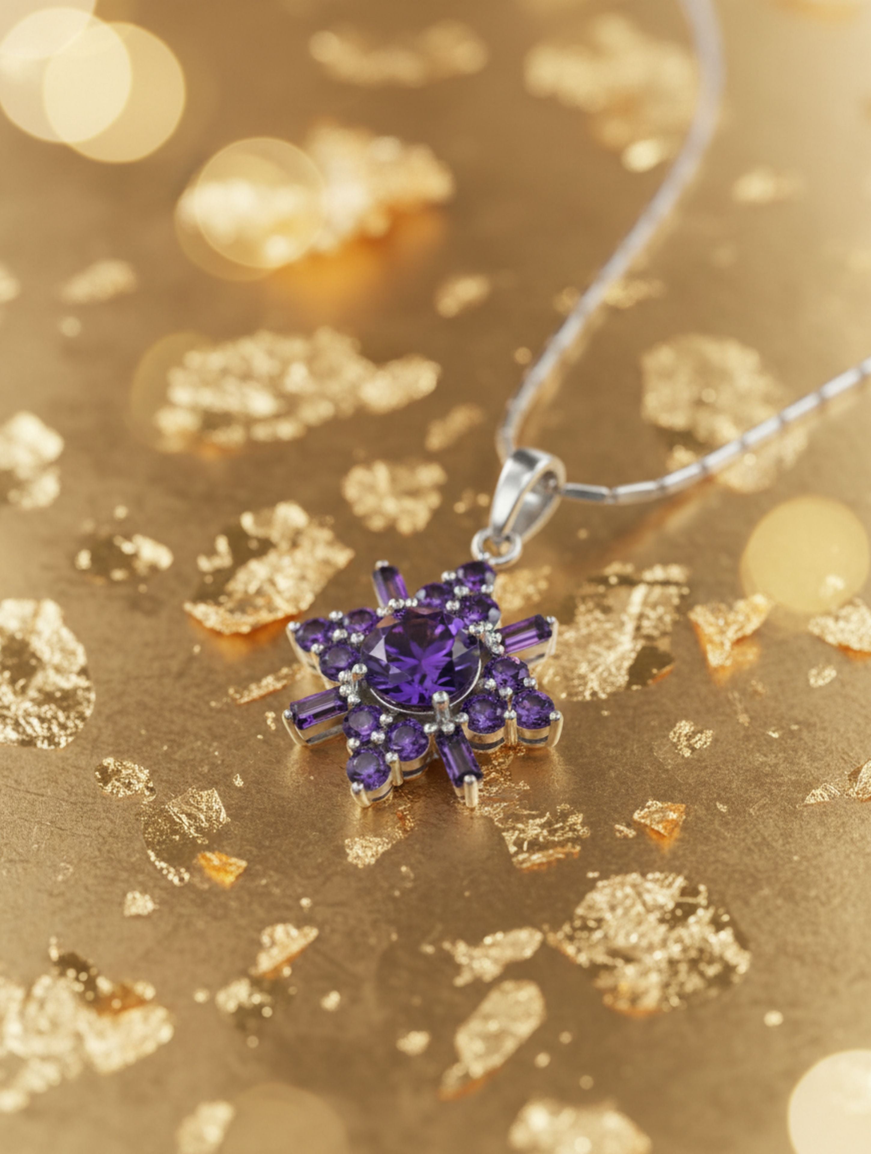 925 Sterling Silver Celestial Amethyst Starburst Pendant