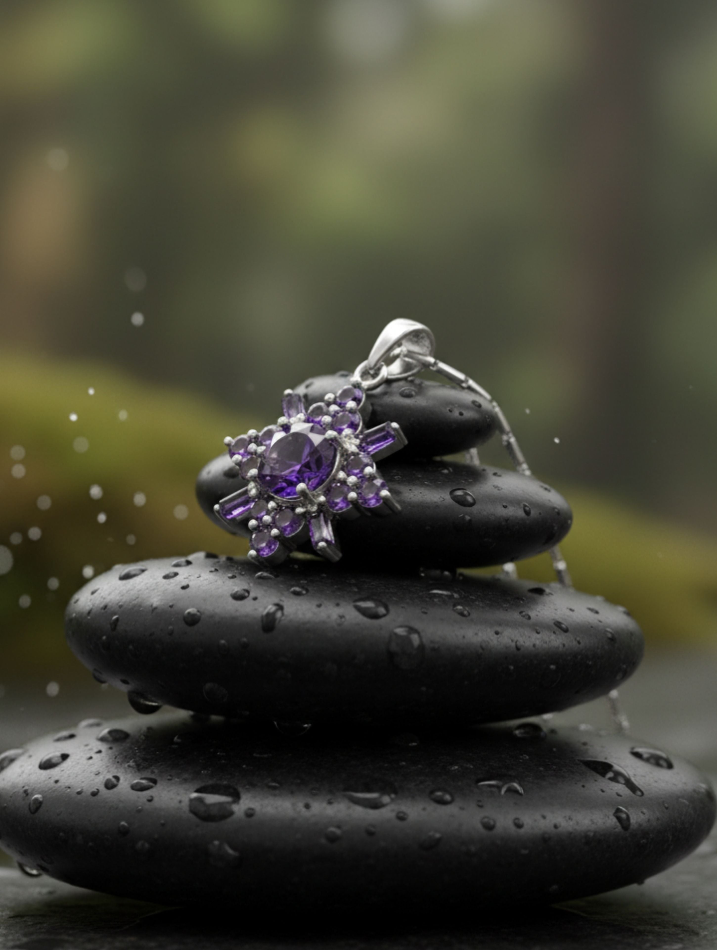 925 Sterling Silver Celestial Amethyst Starburst Pendant