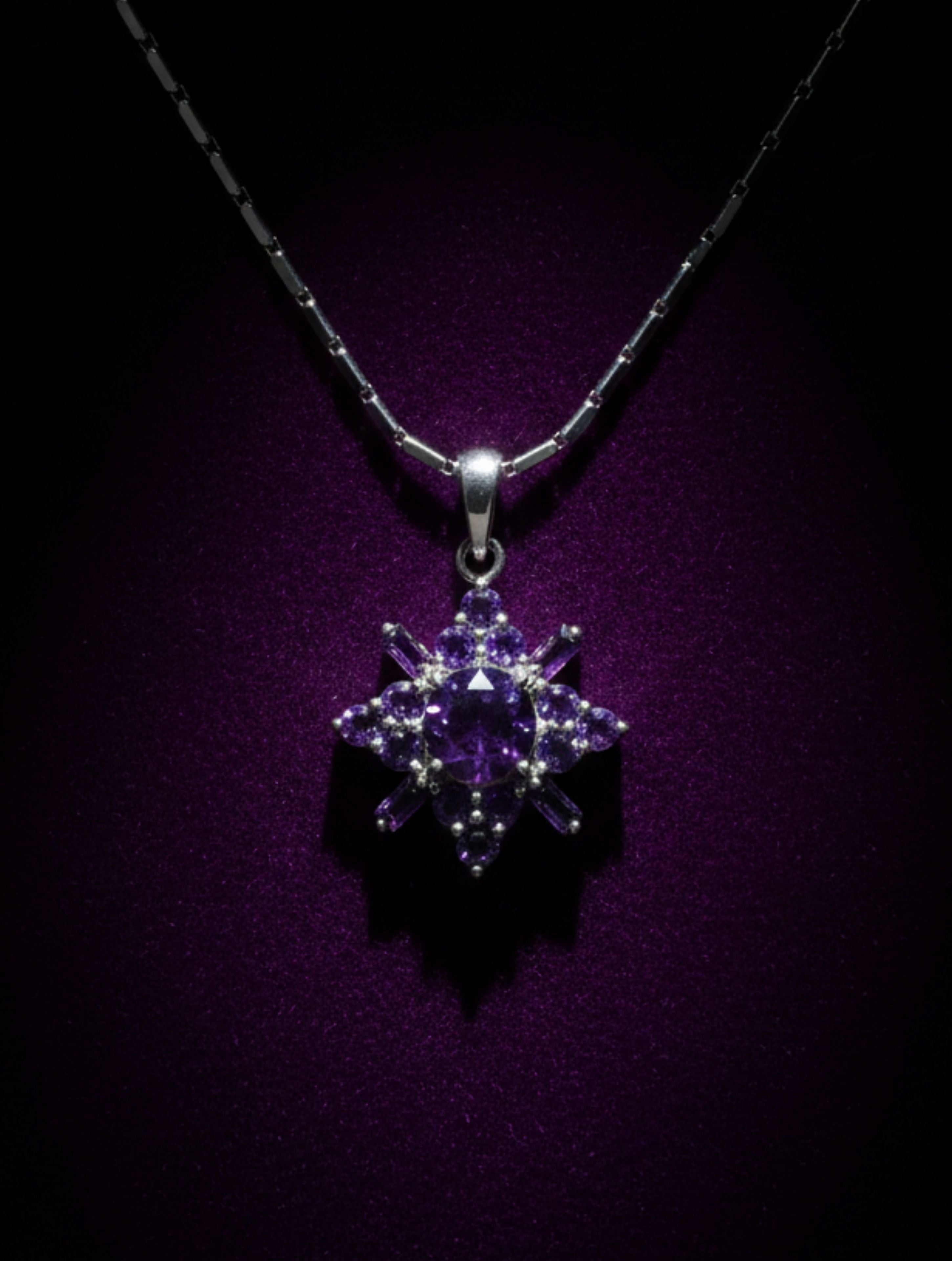 925 Sterling Silver Celestial Amethyst Starburst Pendant