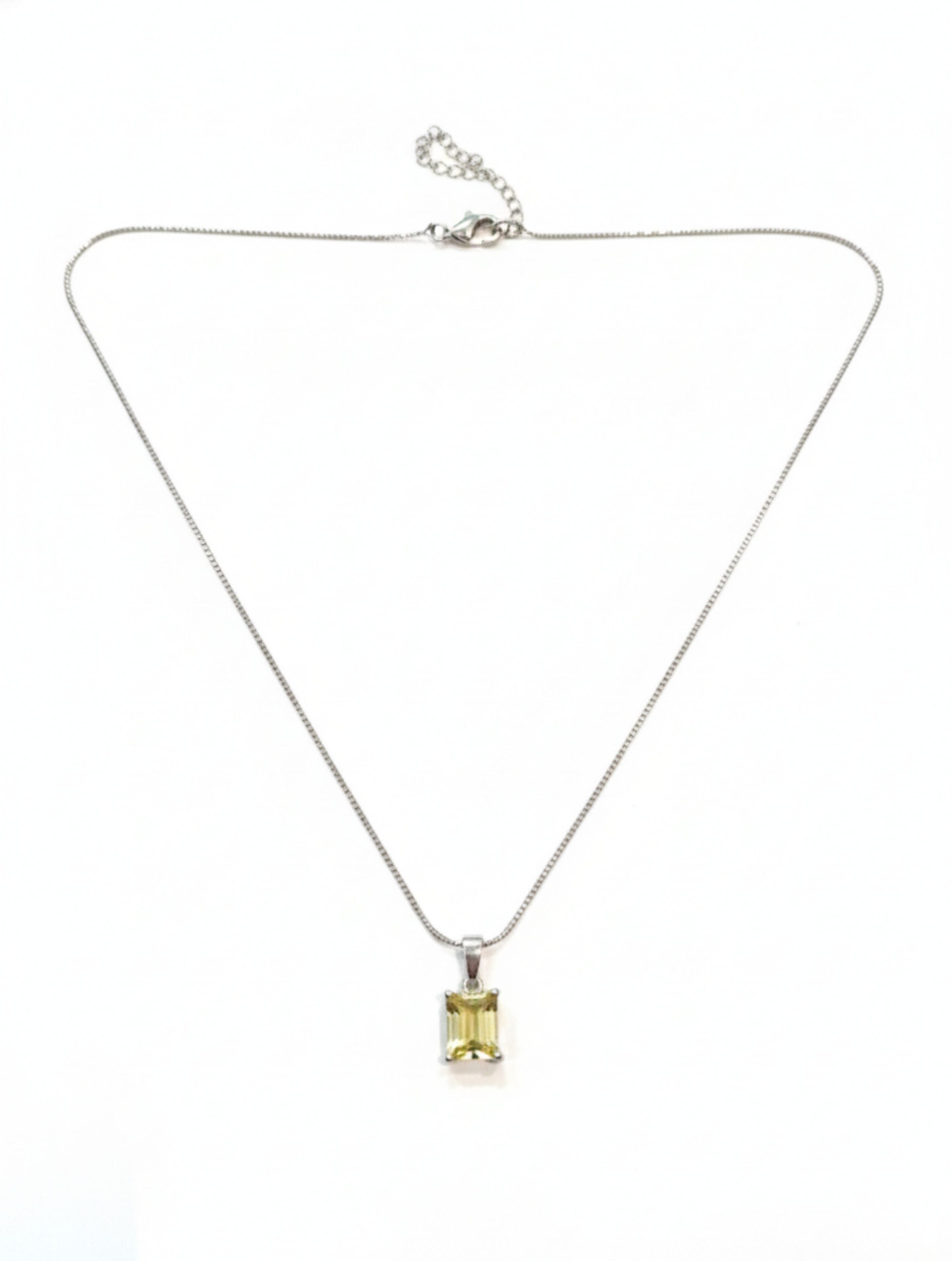 Emerald-Cut Lemon Quartz Pendant in 925 Sterling Silver