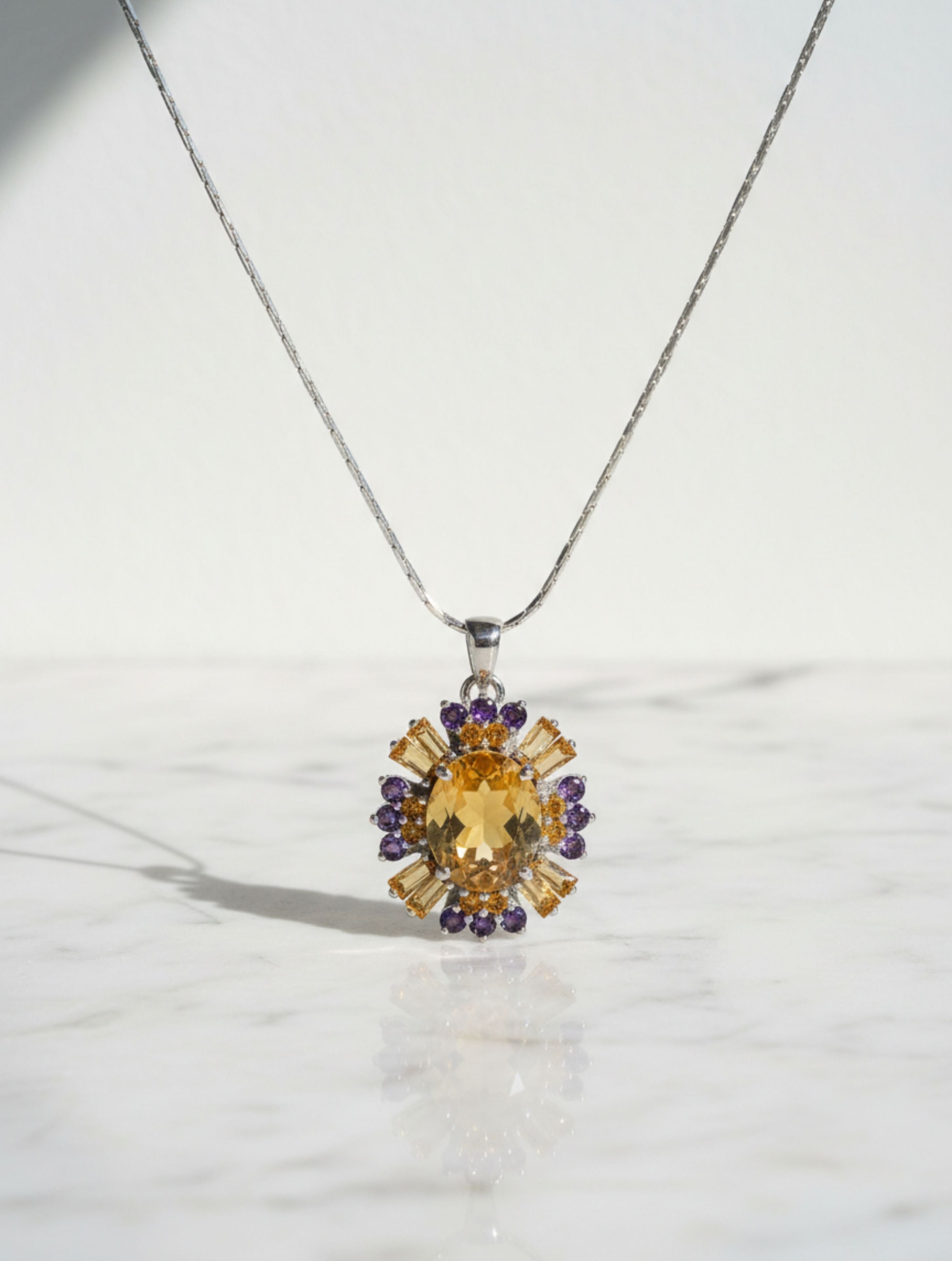 Natural Citrine & Amethyst Pendant in 925 Sterling Silver