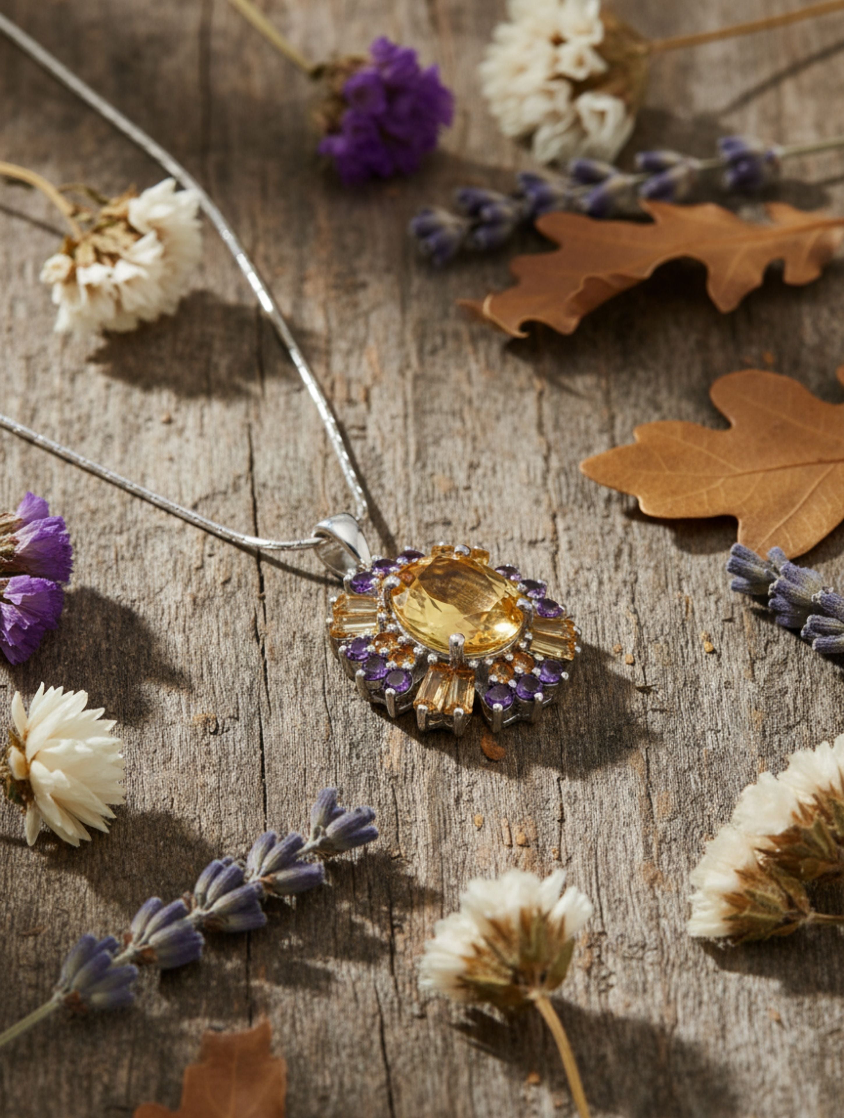 Natural Citrine & Amethyst Pendant in 925 Sterling Silver