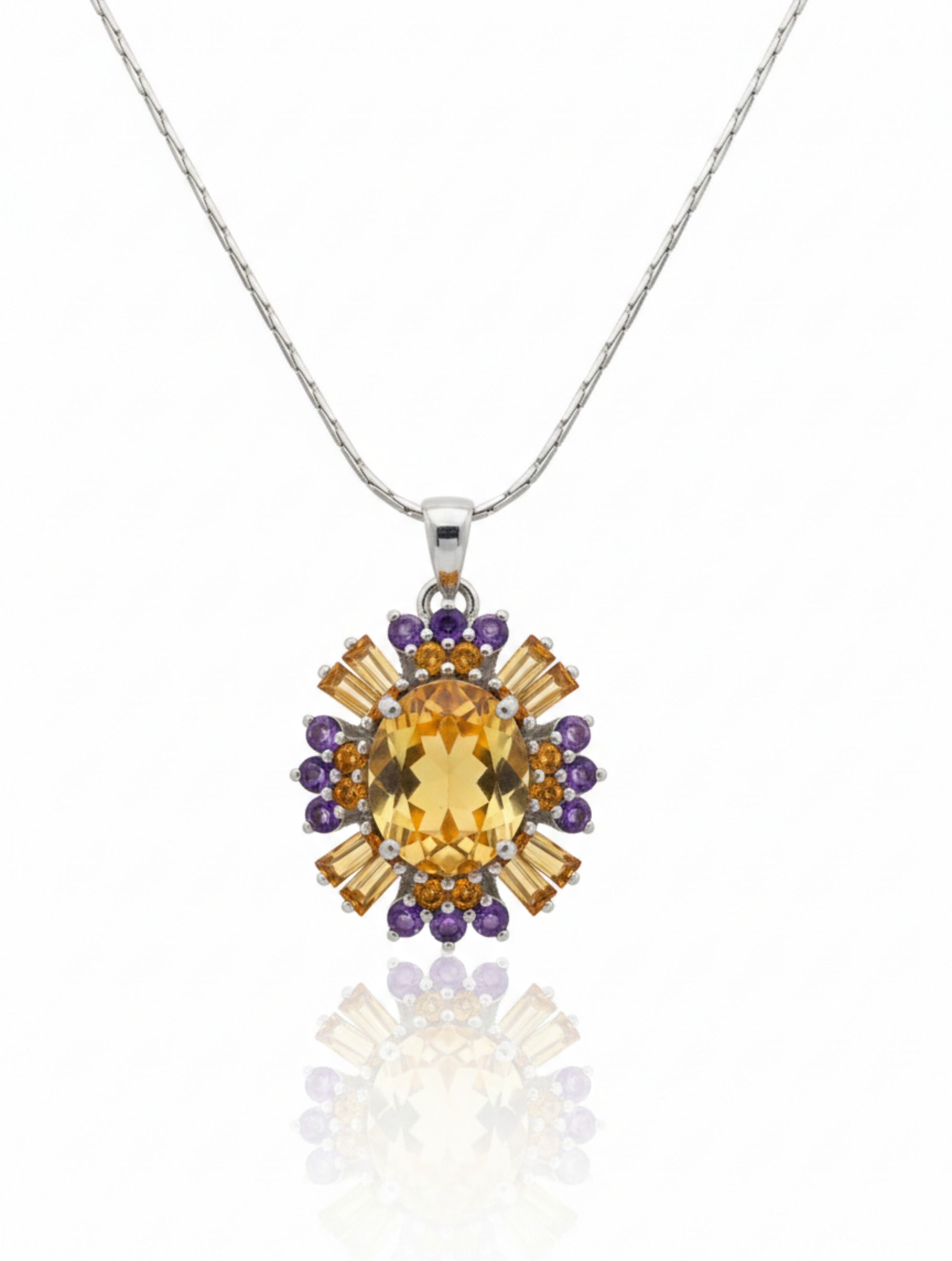 Natural Citrine & Amethyst Pendant in 925 Sterling Silver