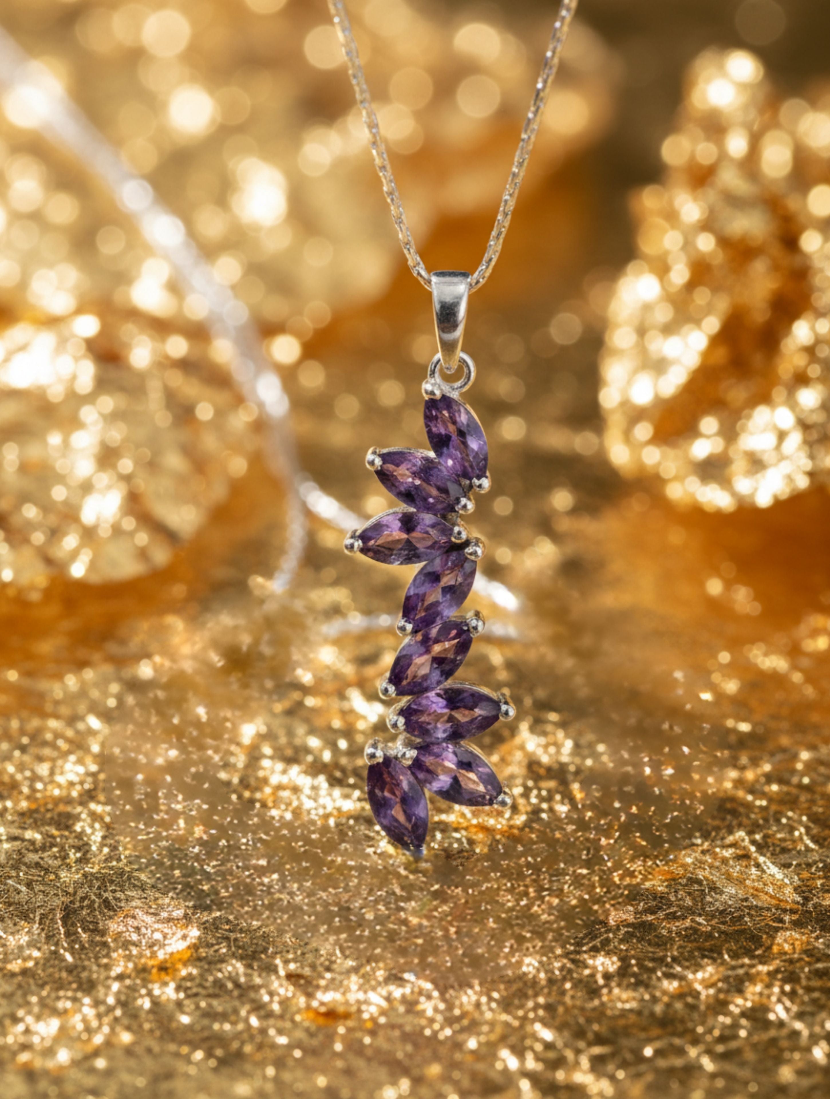 Natural Amethyst "Floral Cascade" Pendant in 925 Sterling Silver