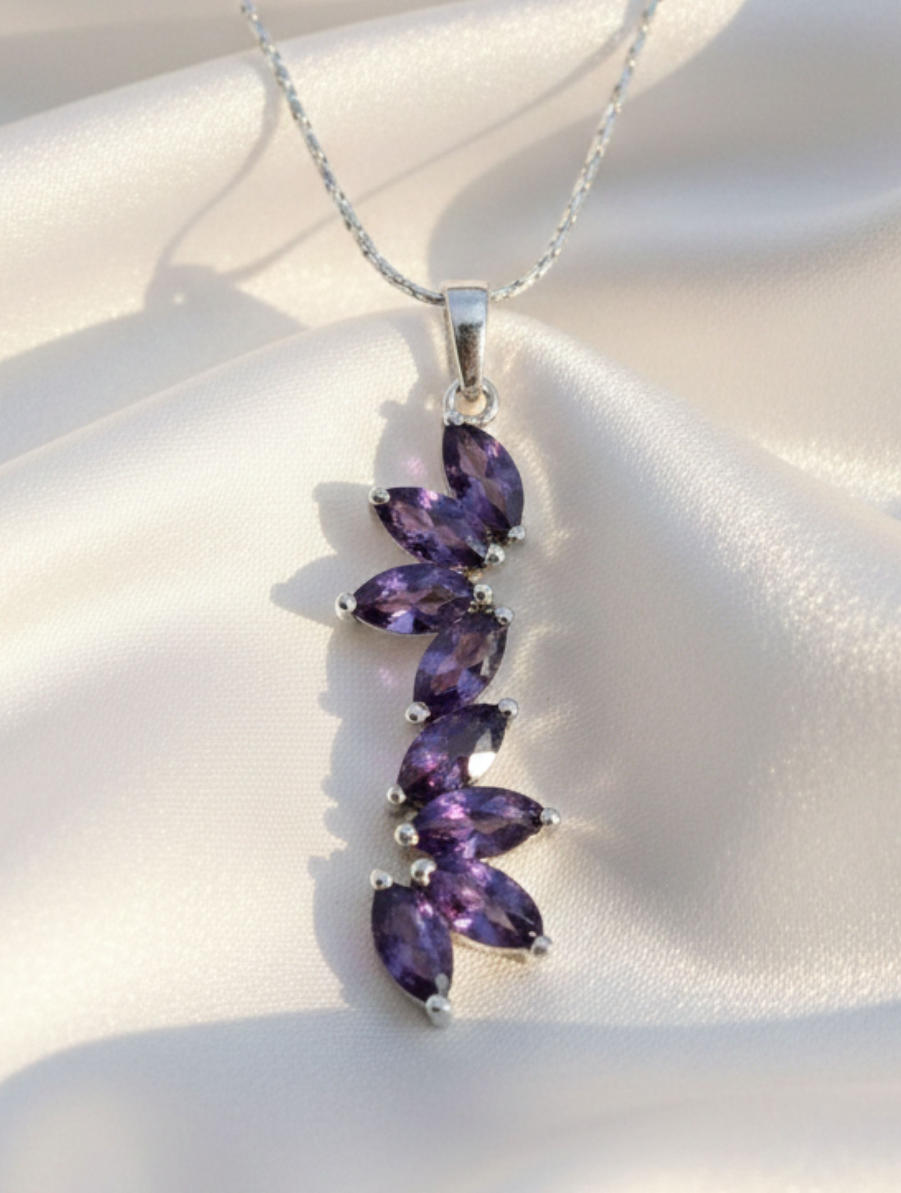 Natural Amethyst "Floral Cascade" Pendant in 925 Sterling Silver