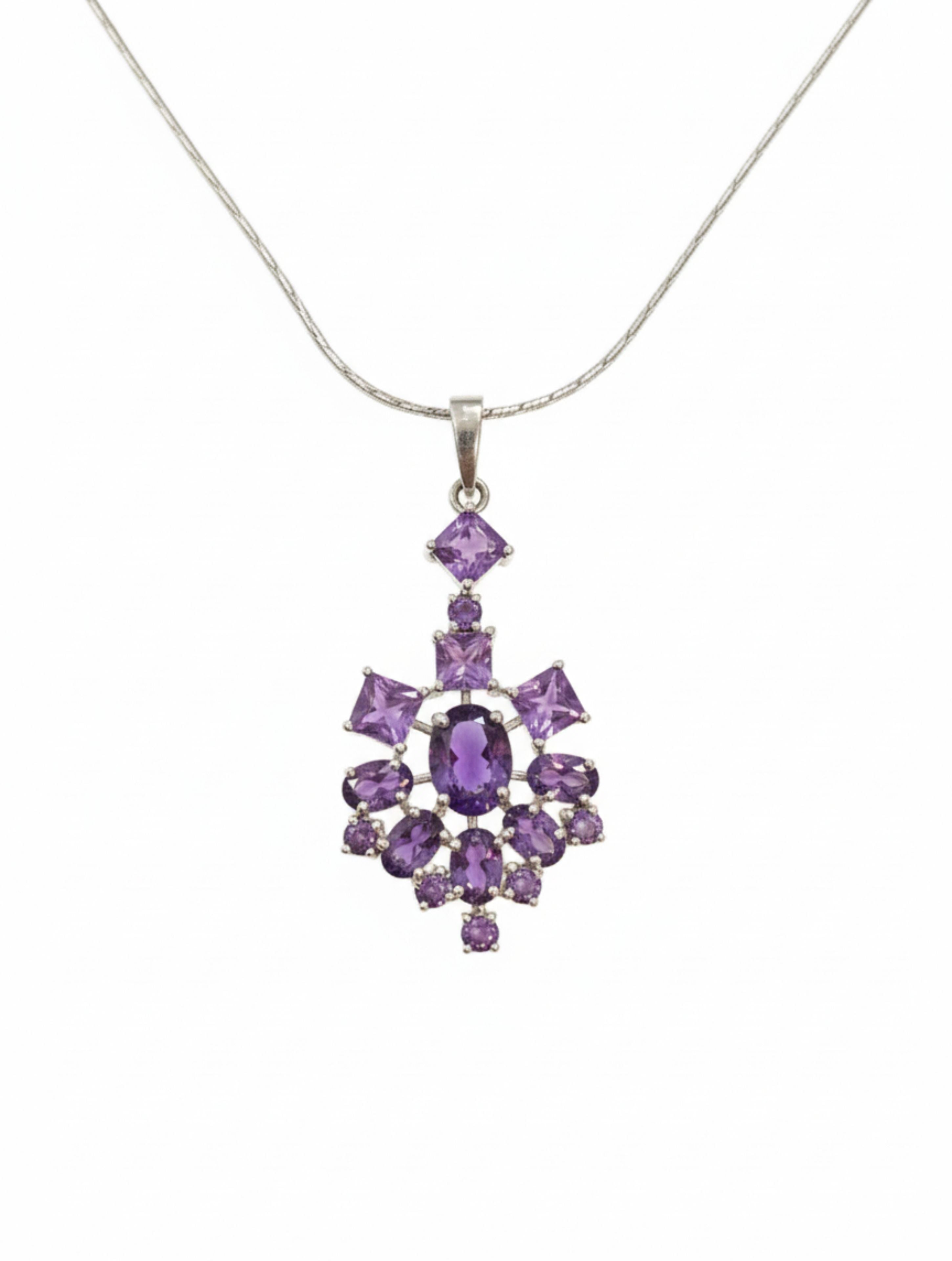 Natural Amethyst Snowflake Pendant in 925 Sterling Silver