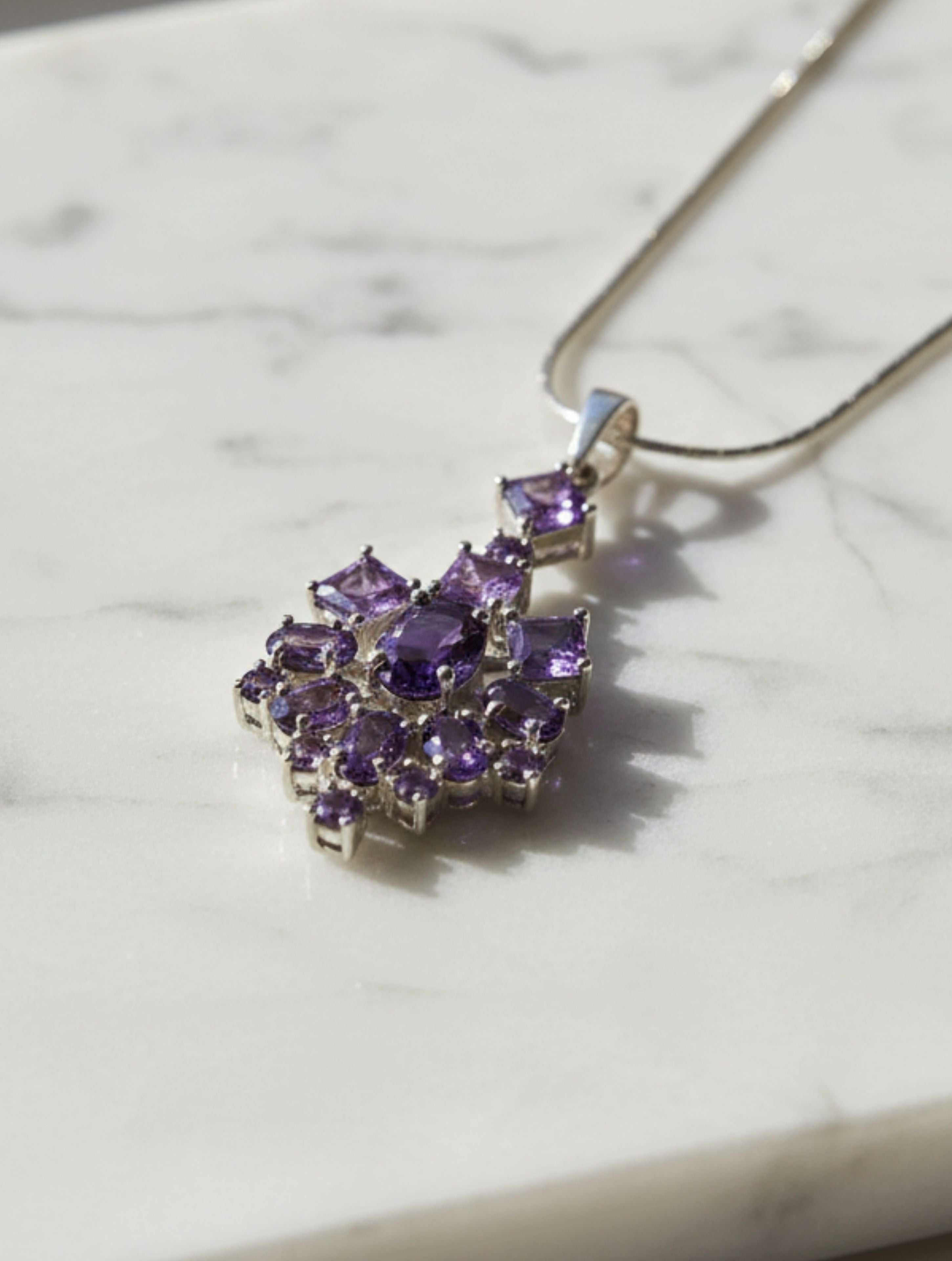 Natural Amethyst Snowflake Pendant in 925 Sterling Silver