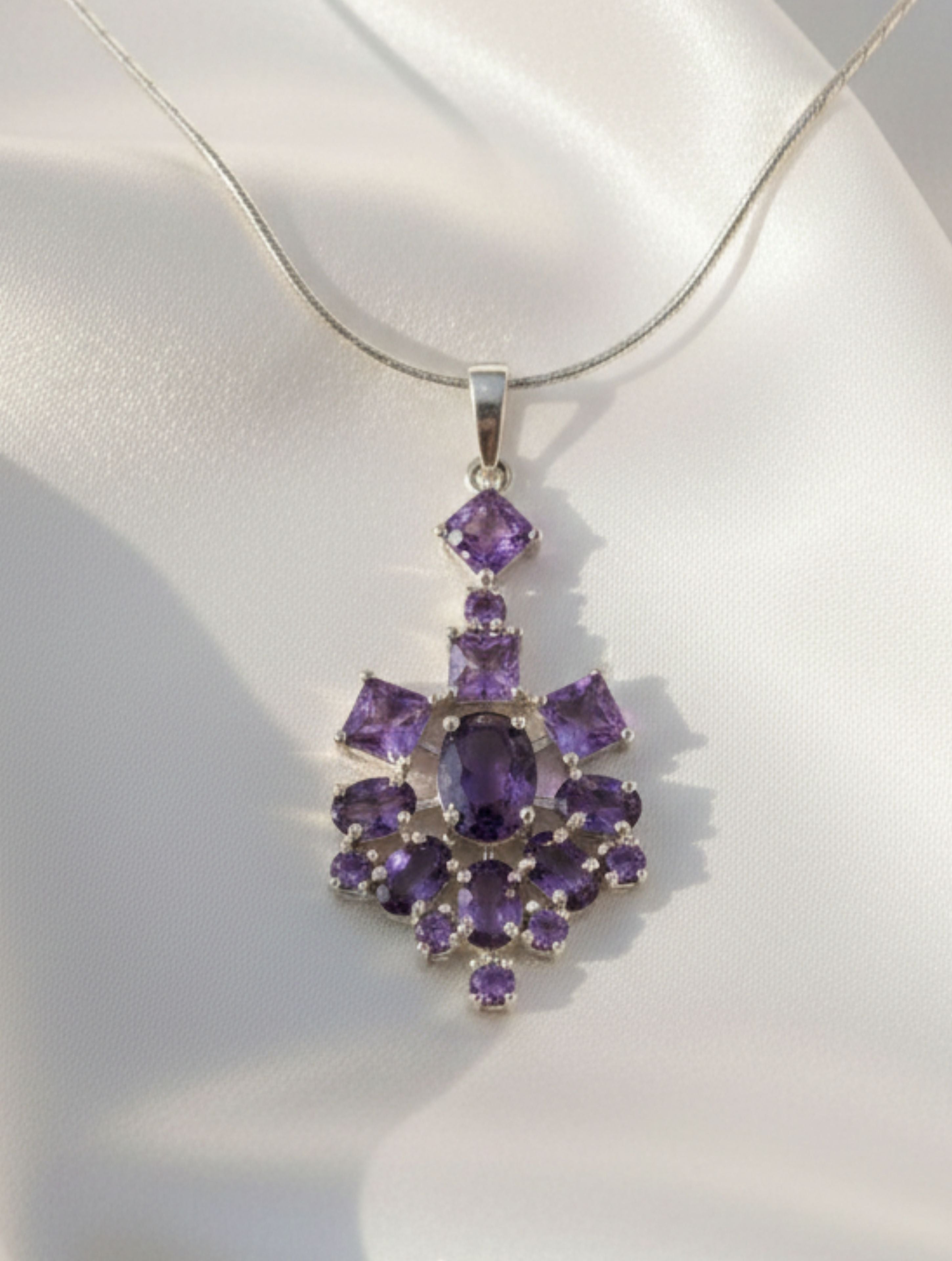 Natural Amethyst Snowflake Pendant in 925 Sterling Silver