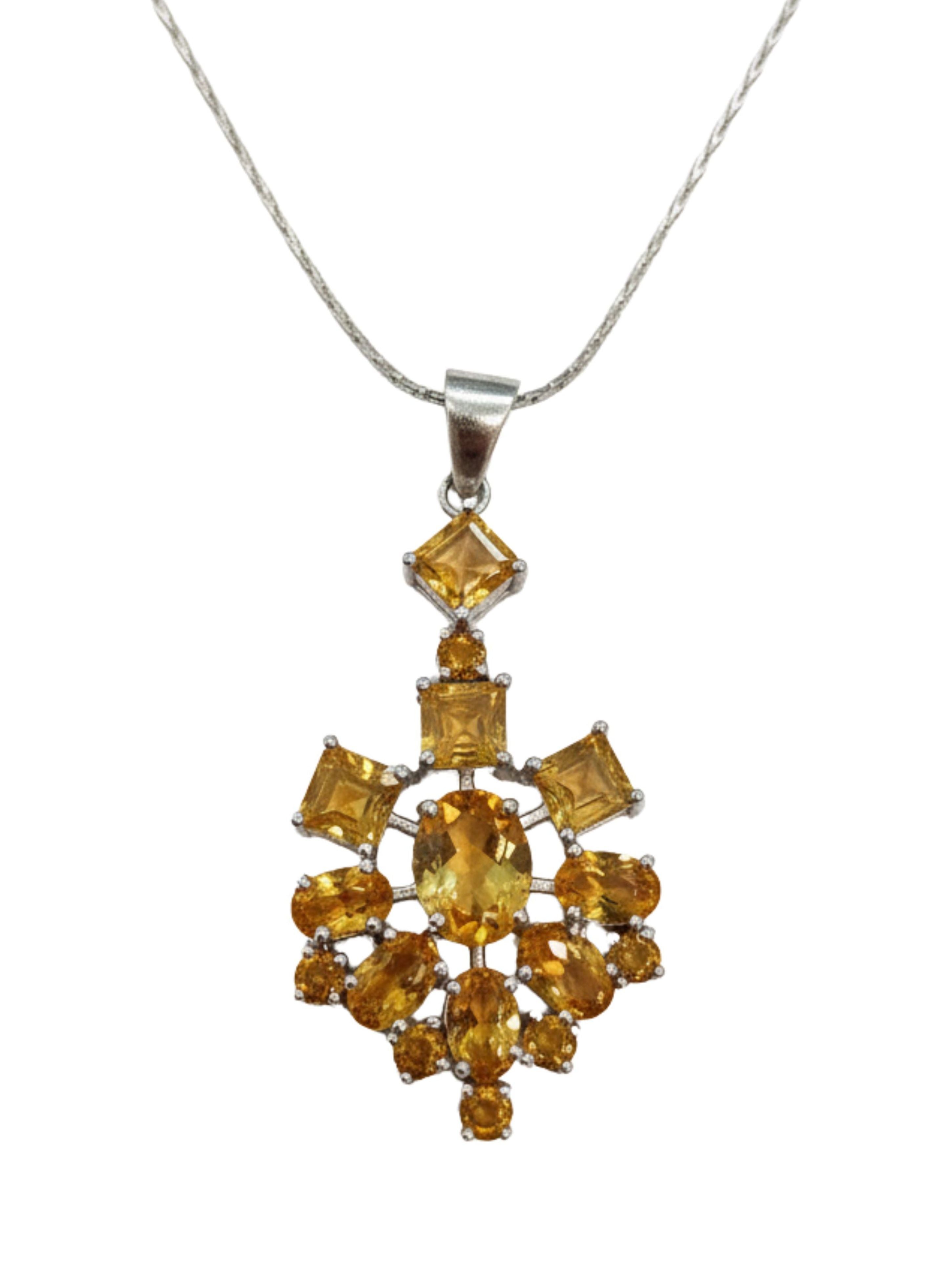 Natural Citrine Snowflake Cluster Pendant in 925 Sterling Silver