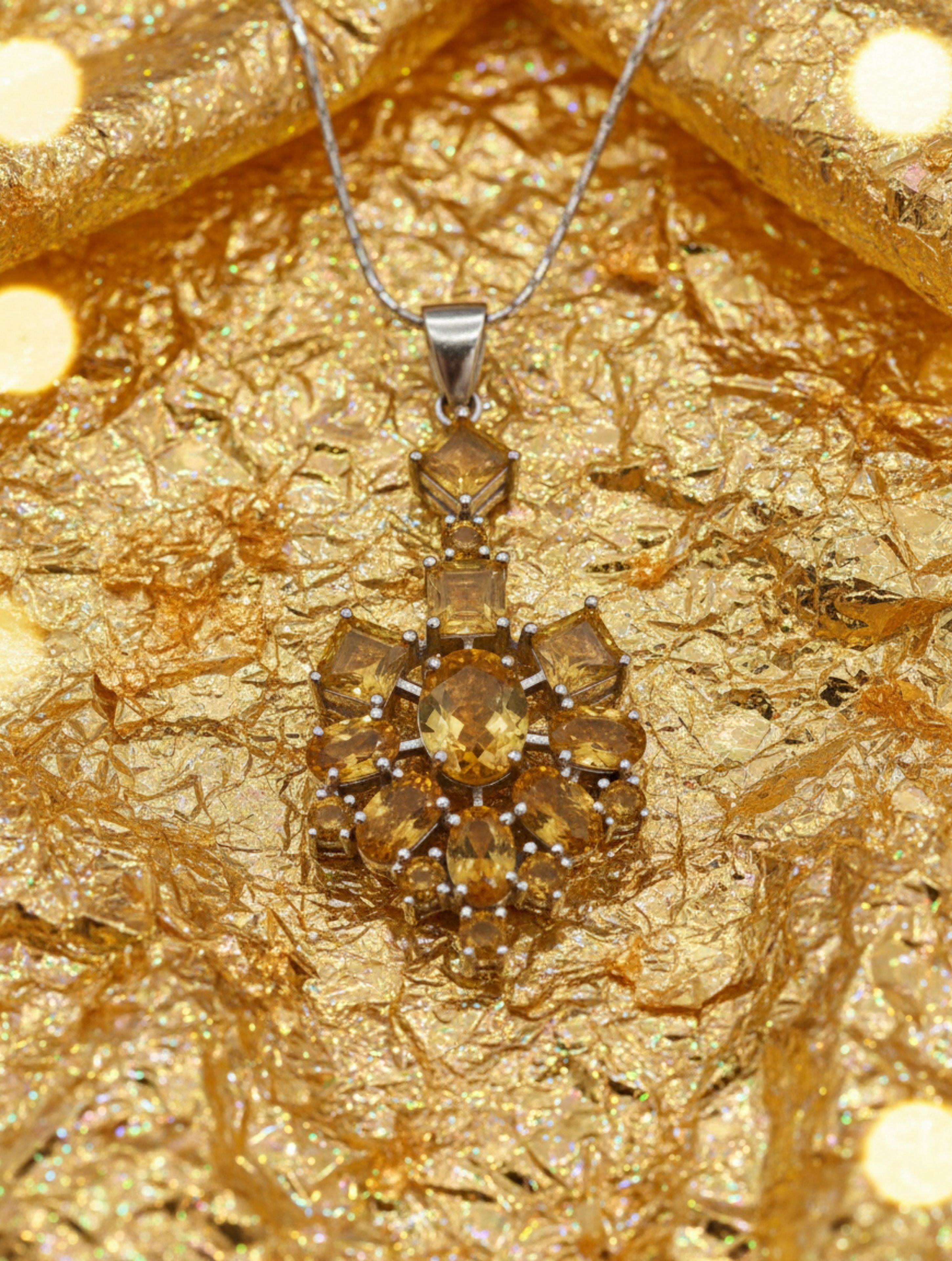 Natural Citrine Snowflake Cluster Pendant in 925 Sterling Silver