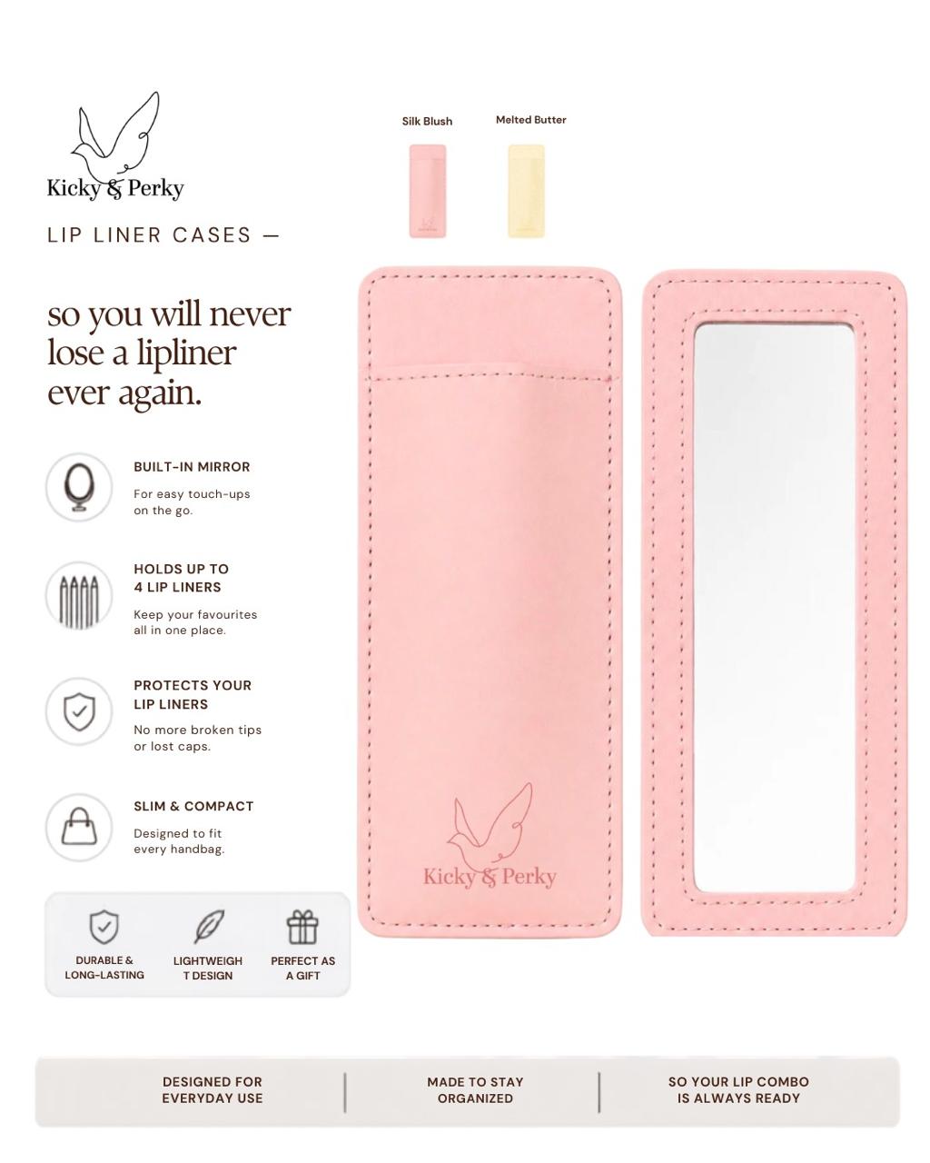 Lipliner Case with Mirror | Holds 4 Lipliners | Travel Makeup Organizer