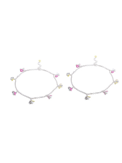 Chic Sterling Silver Anklet with Dual Enamel Petal Charms