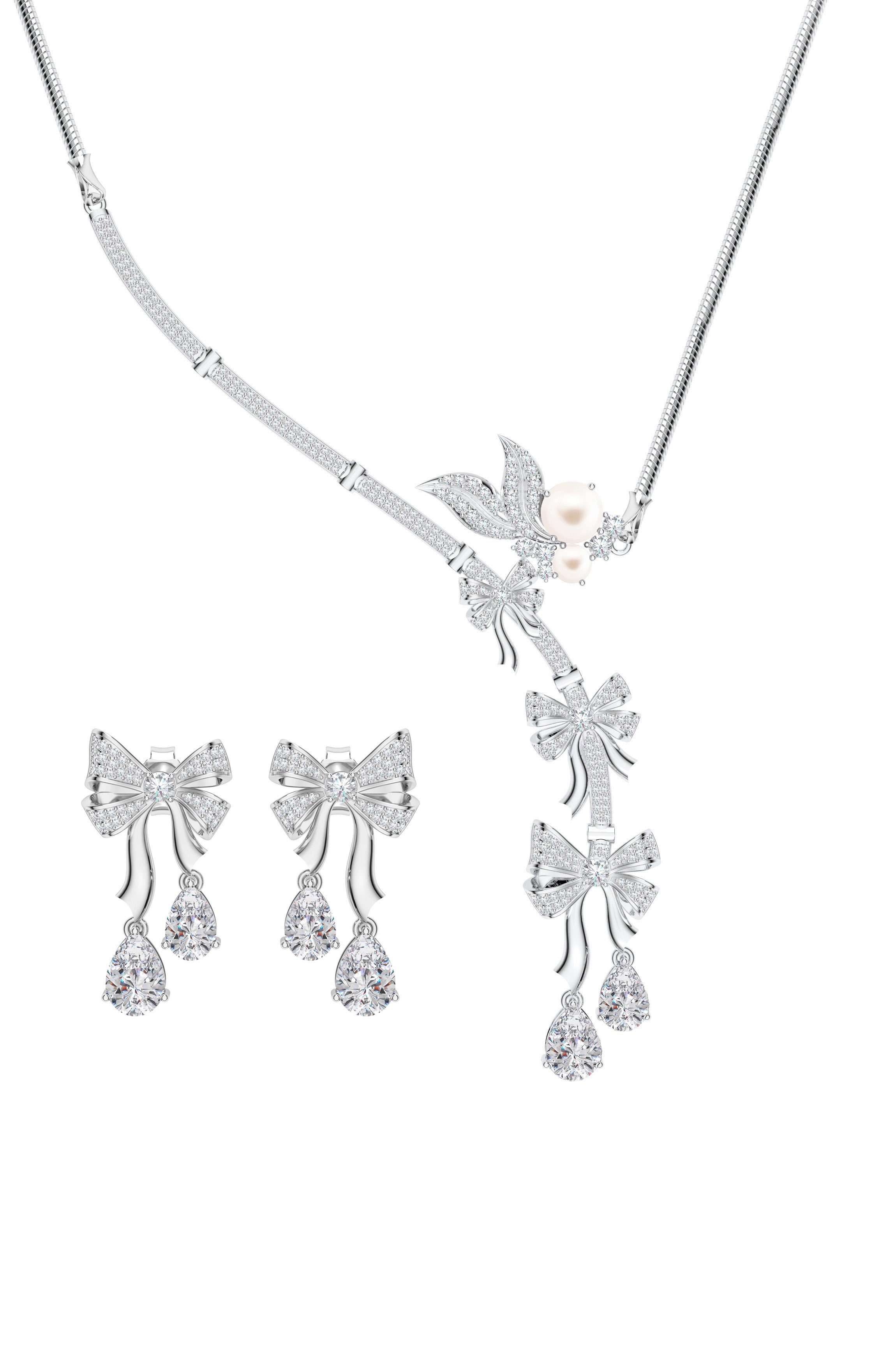 Petals of Ribbon:  925 Sterling Silver Moissanite Necklace Set For Women