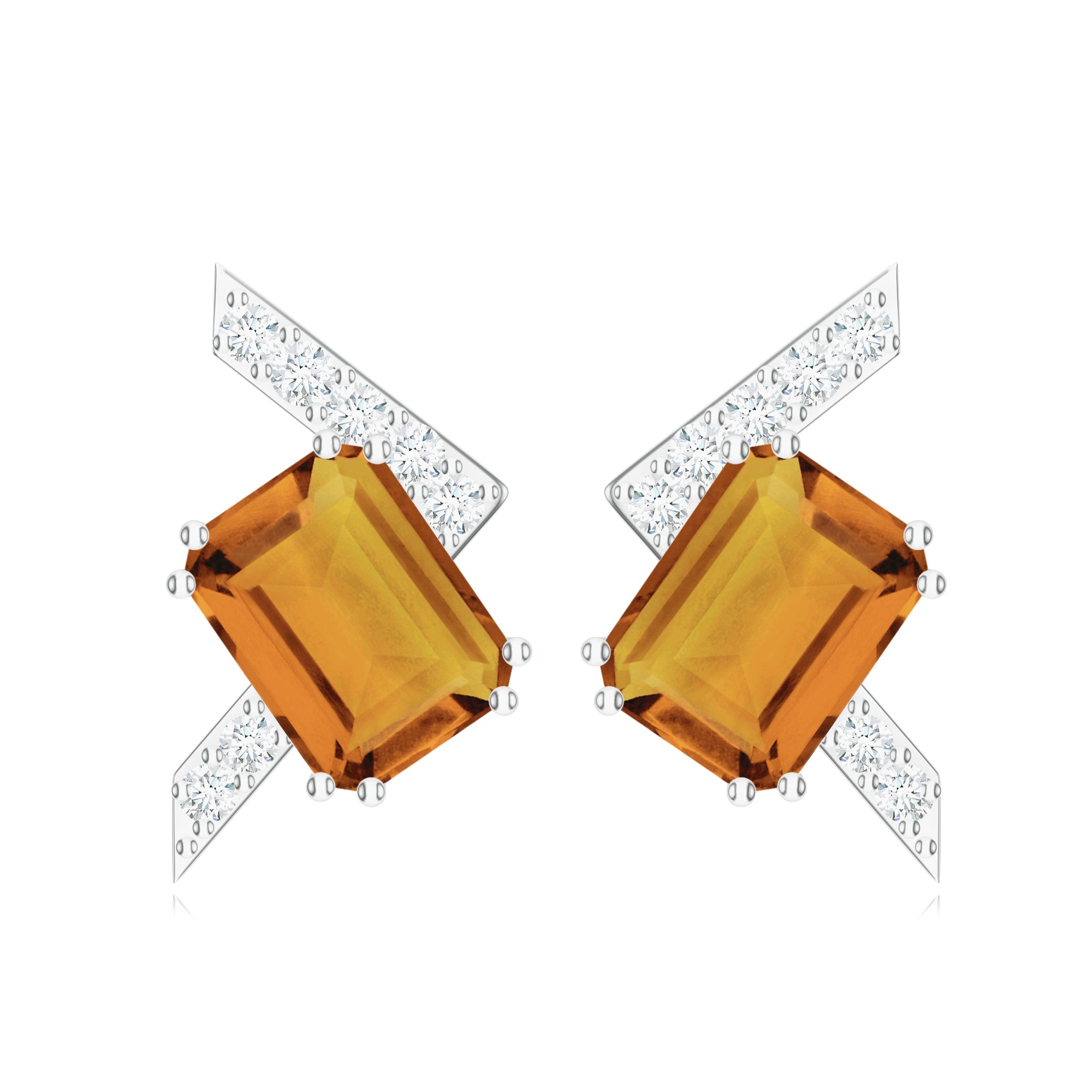 Octagon Citrine and Moissanite Abstract Earrings