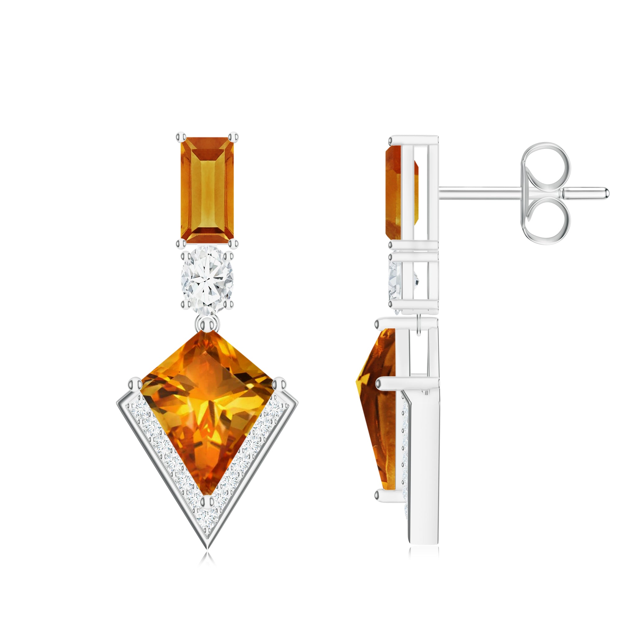 Rhodolite Garnet, Moissanite, and Citrine Earrings