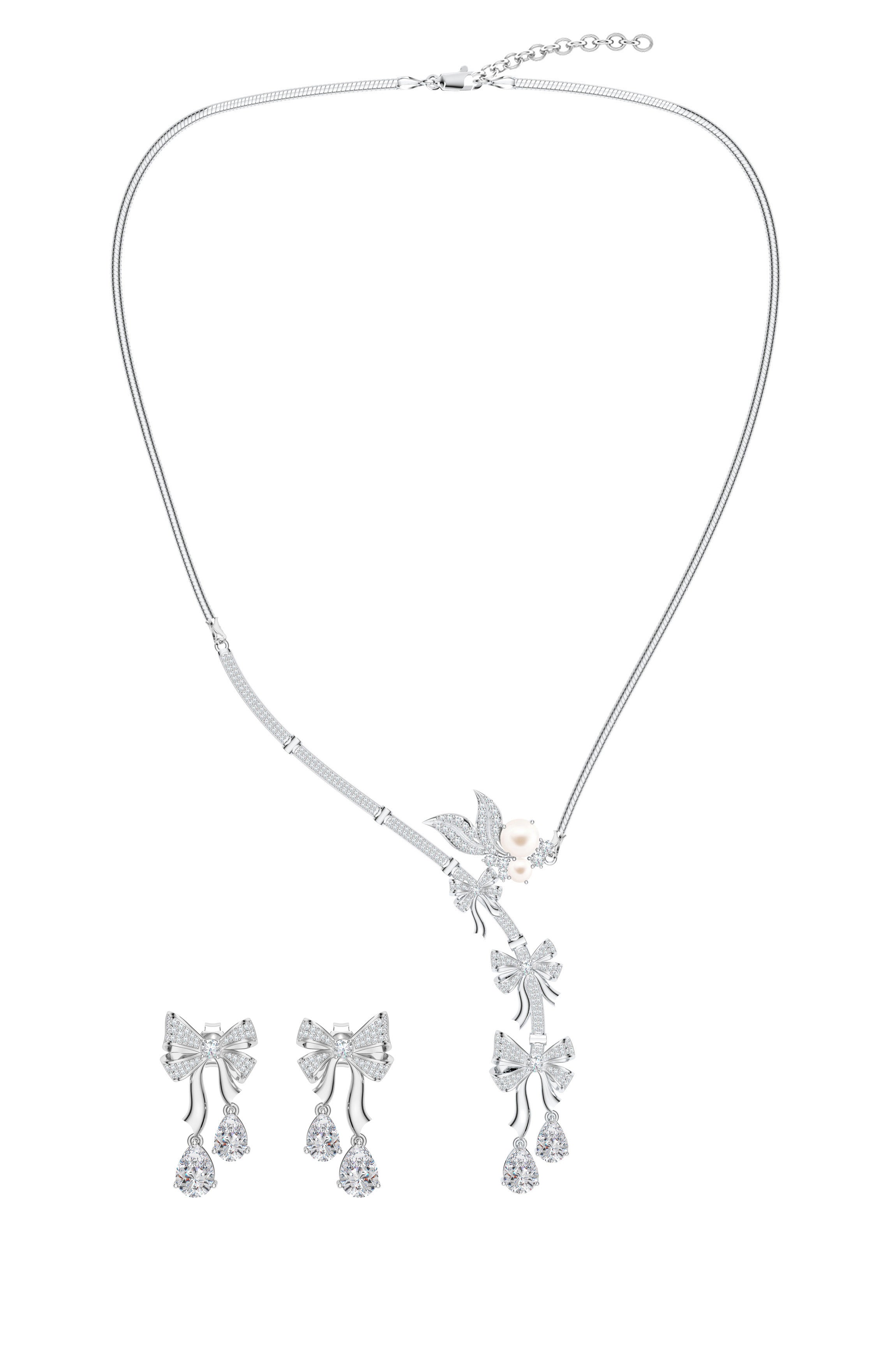 Petals of Ribbon:  925 Sterling Silver Moissanite Necklace Set For Women