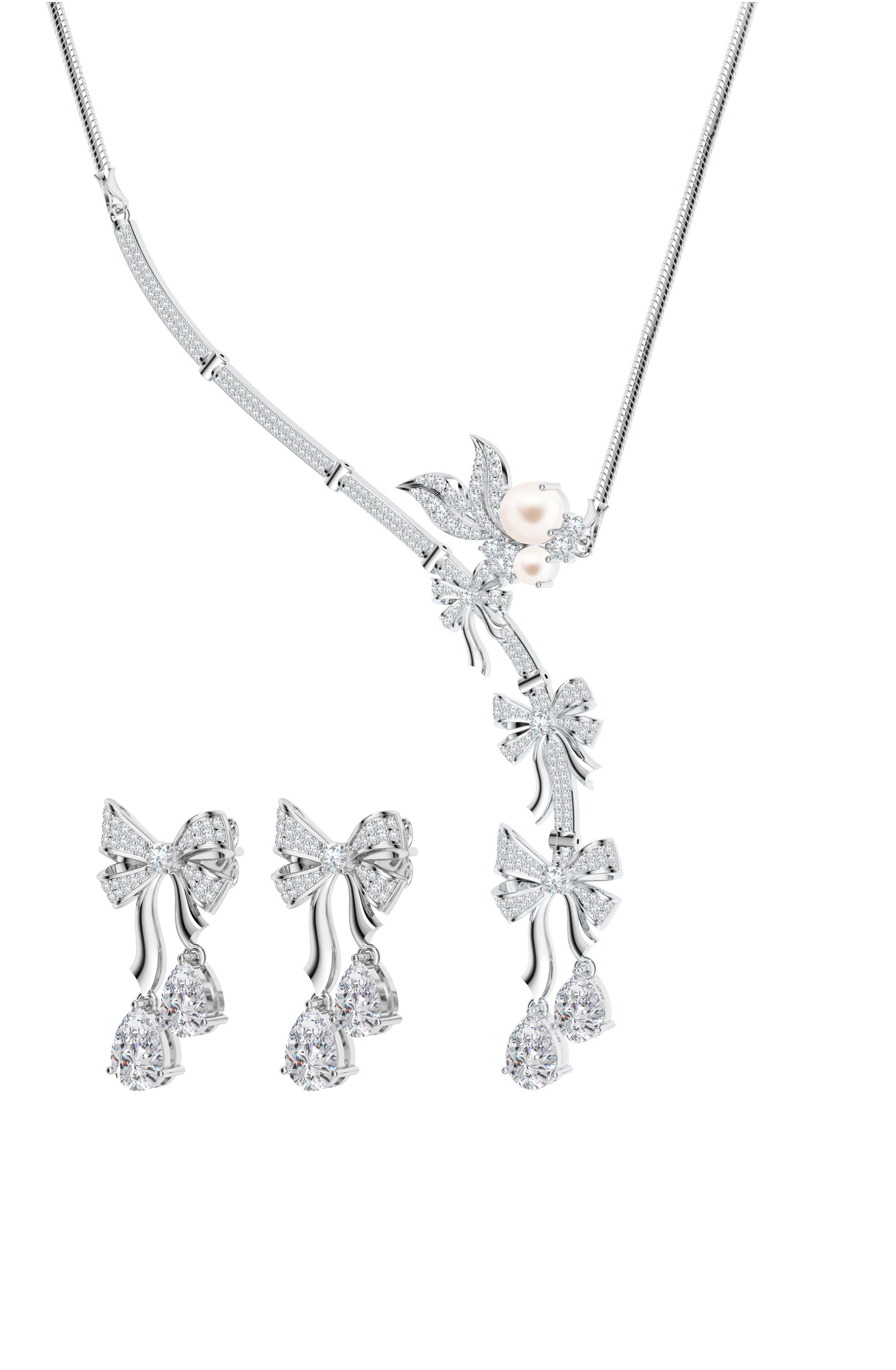 Petals of Ribbon:  925 Sterling Silver Moissanite Necklace Set For Women