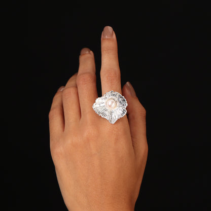 Clear Bling- Silver Floral Ring.