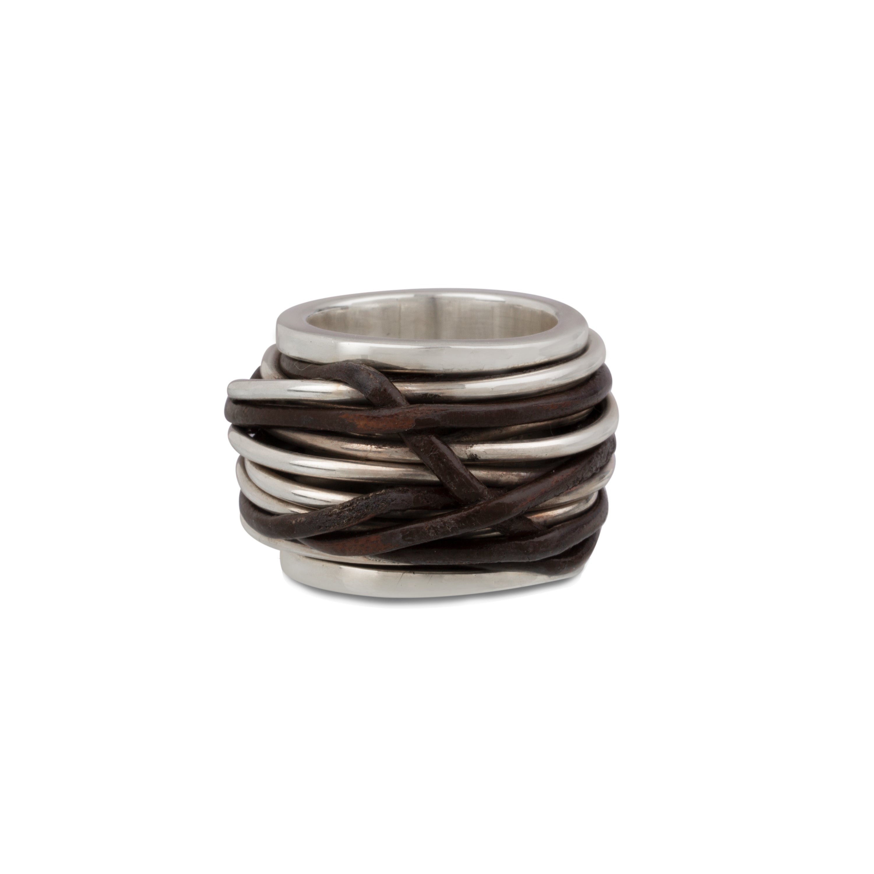 JewelBeSpoke- Black Leather Silver Wire Ring.