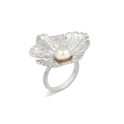 Clear Bling- Silver Floral Ring.