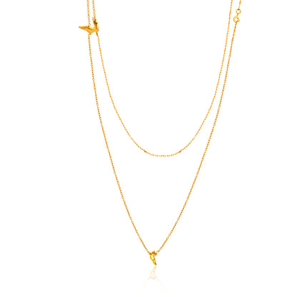 Gold Mini birds charm two layered necklace