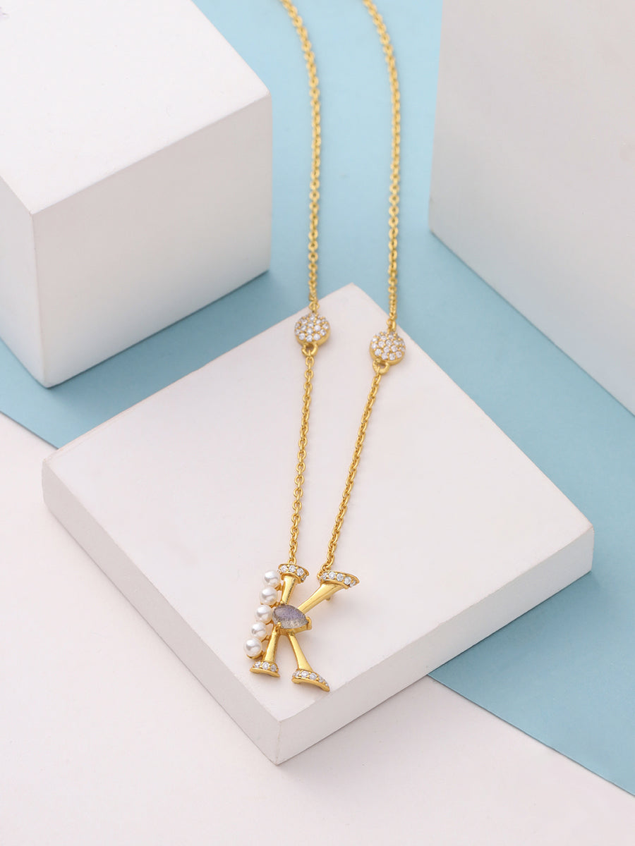 Initial Necklace Gold K Locket Captivating Typographic Letter K